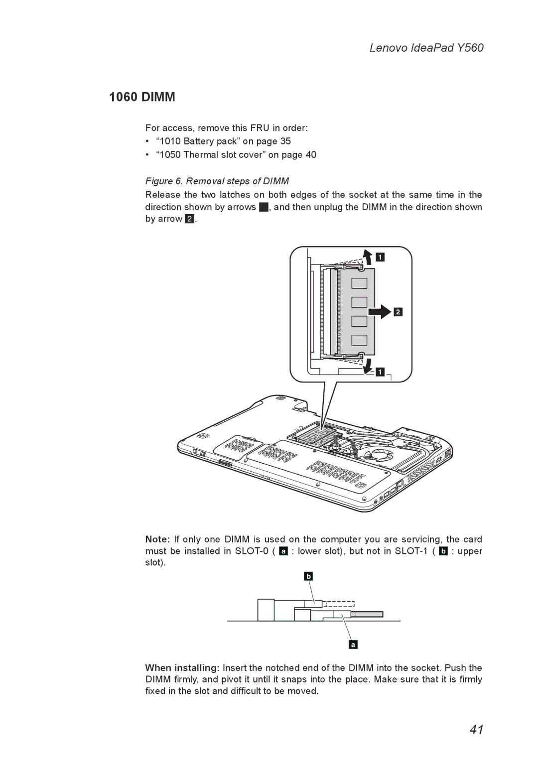 Lenovo Y560 manual Removal steps of Dimm 