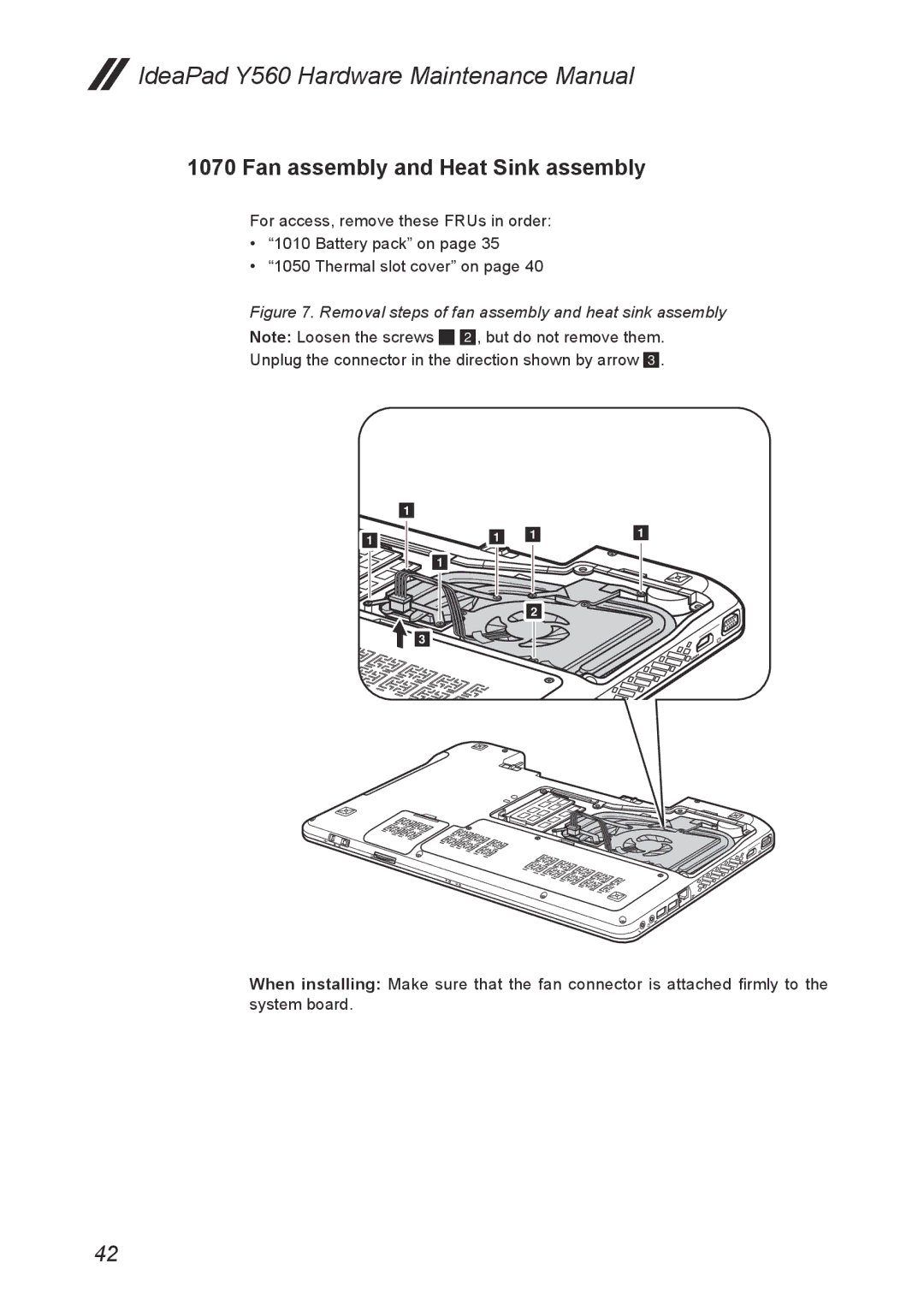 Lenovo Y560 manual Fan assembly and Heat Sink assembly, Removal steps of fan assembly and heat sink assembly 