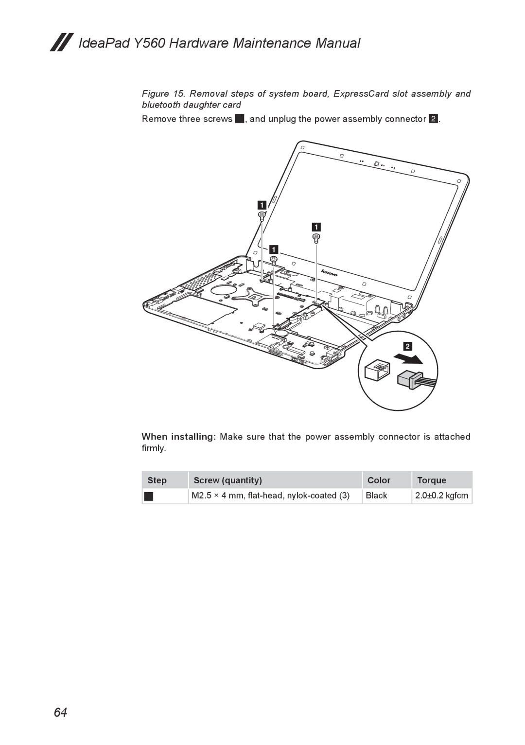 Lenovo Y560 manual M2.5 × 4 mm, flat-head, nylok-coated Black 