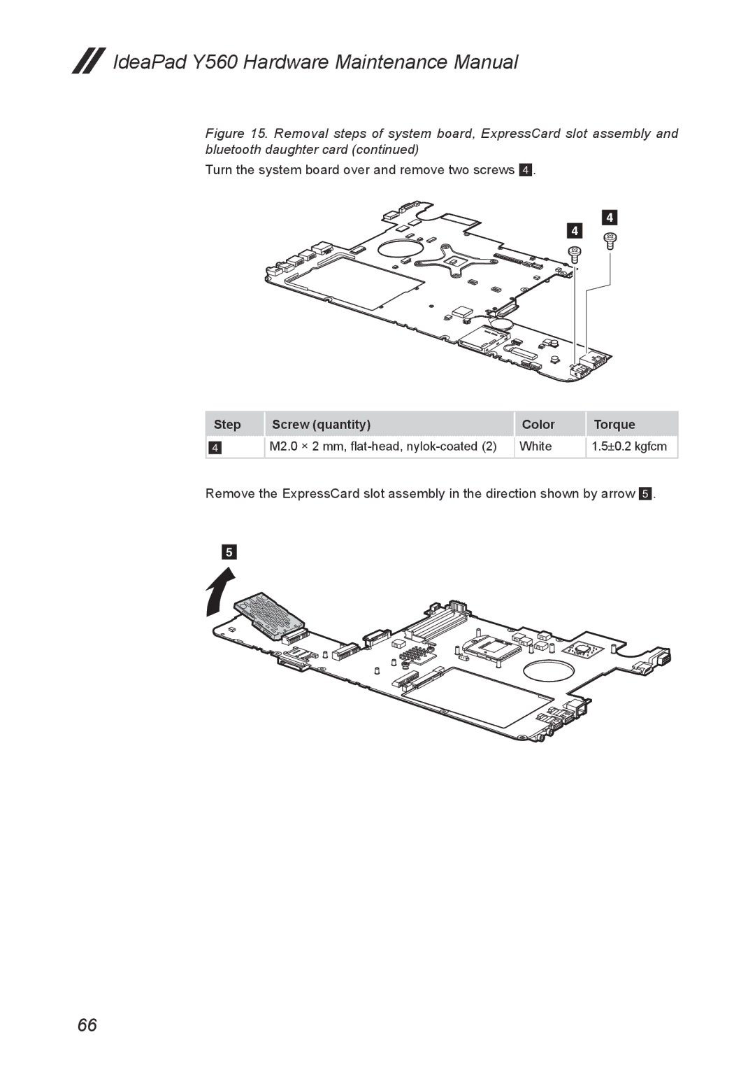 Lenovo Y560 manual Turn the system board over and remove two screws 