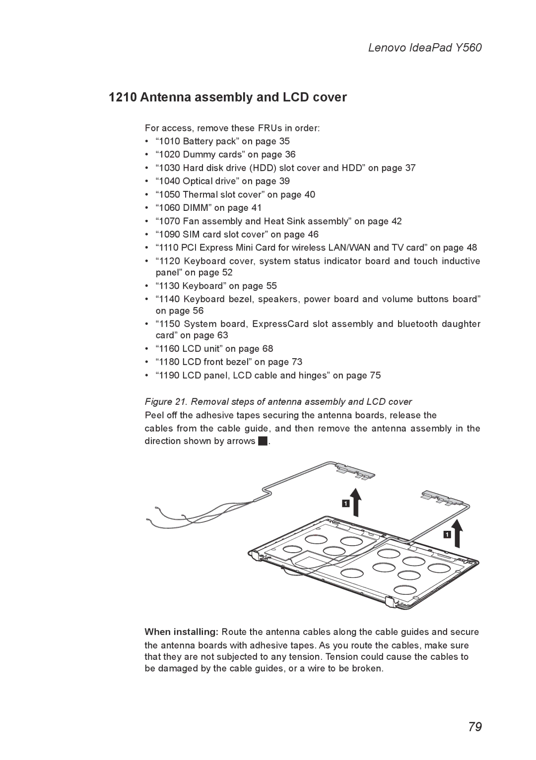 Lenovo Y560 manual Antenna assembly and LCD cover, Removal steps of antenna assembly and LCD cover 