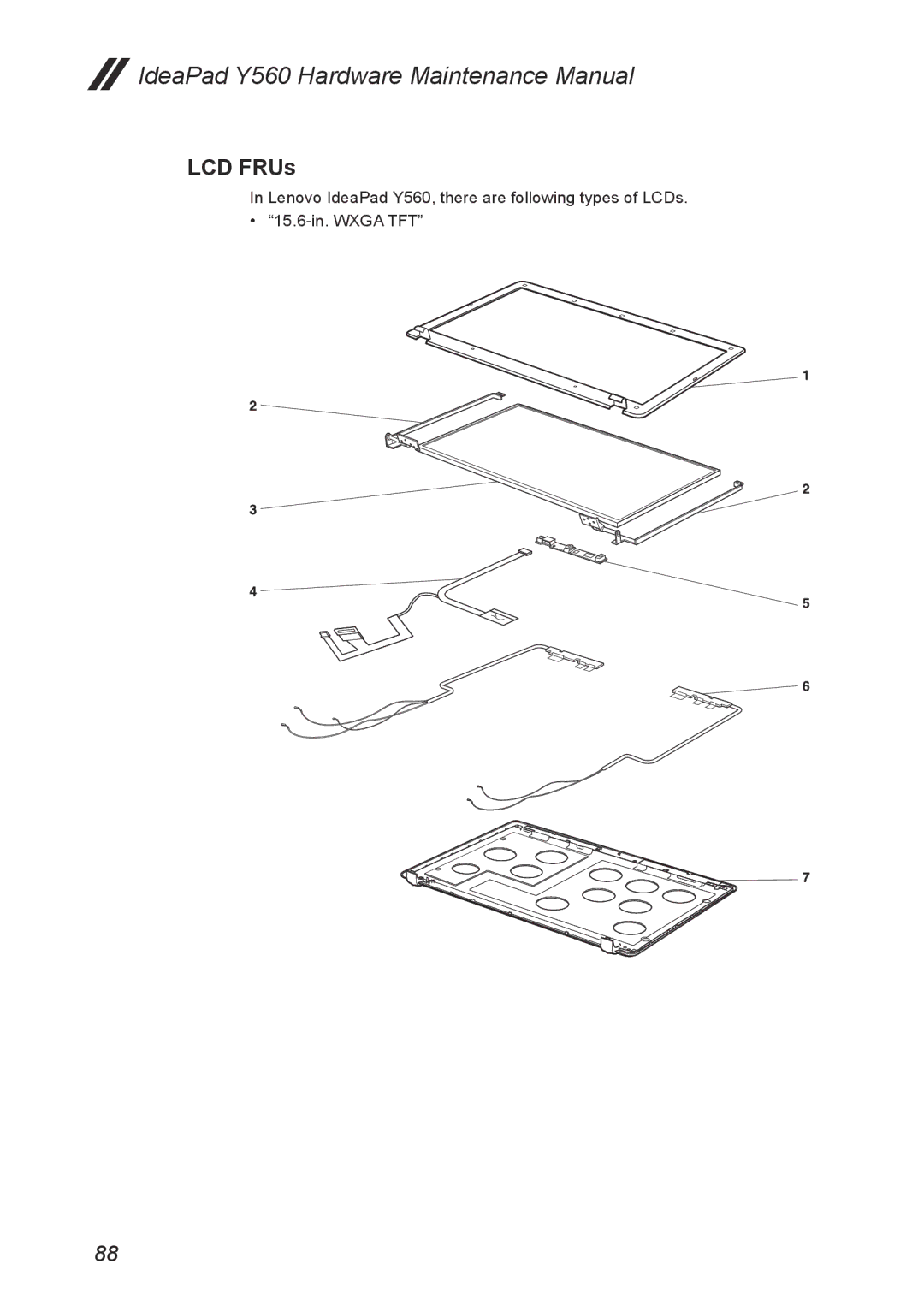 Lenovo Y560 manual LCD FRUs 