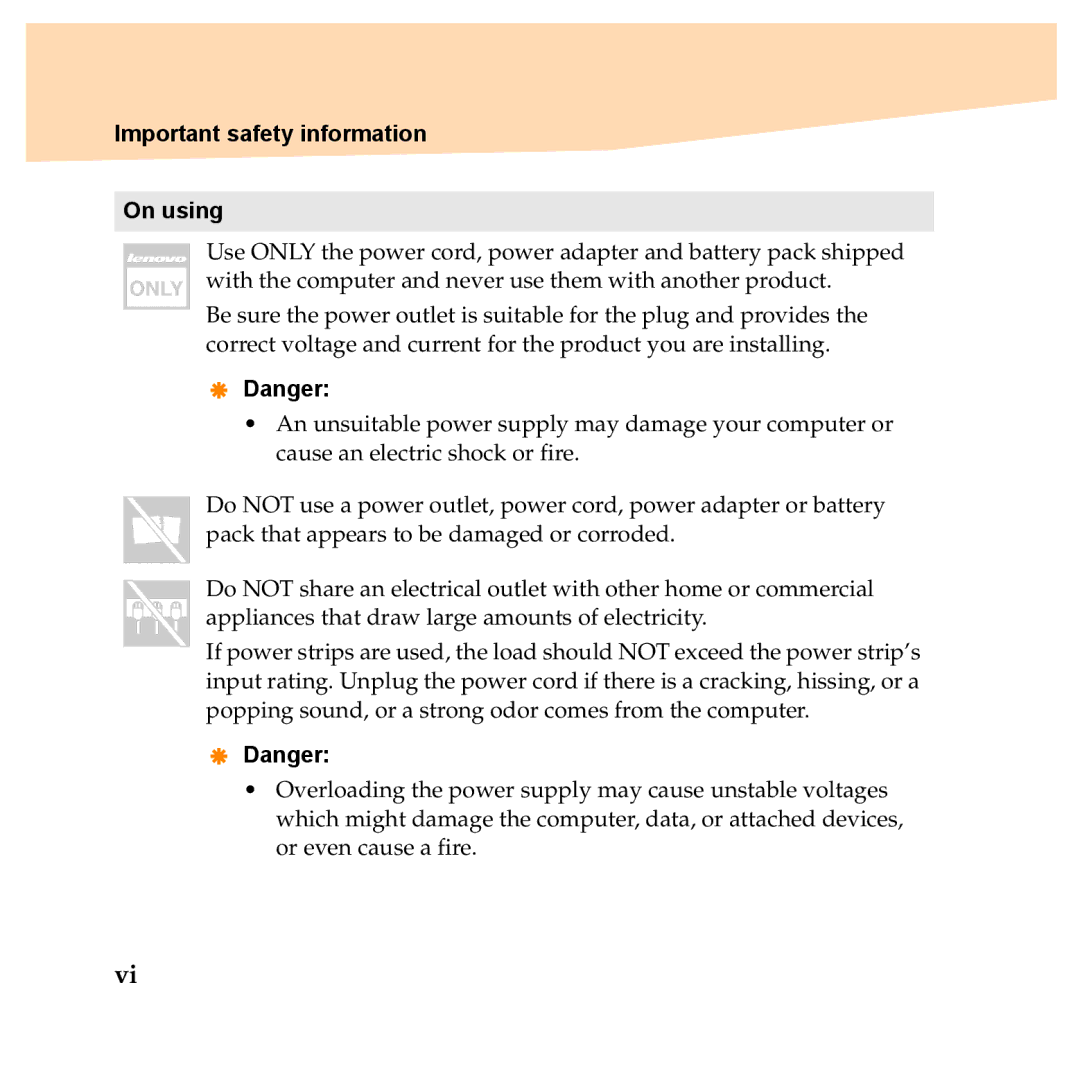 Lenovo Y560P, Y460P manual Important safety information On using 