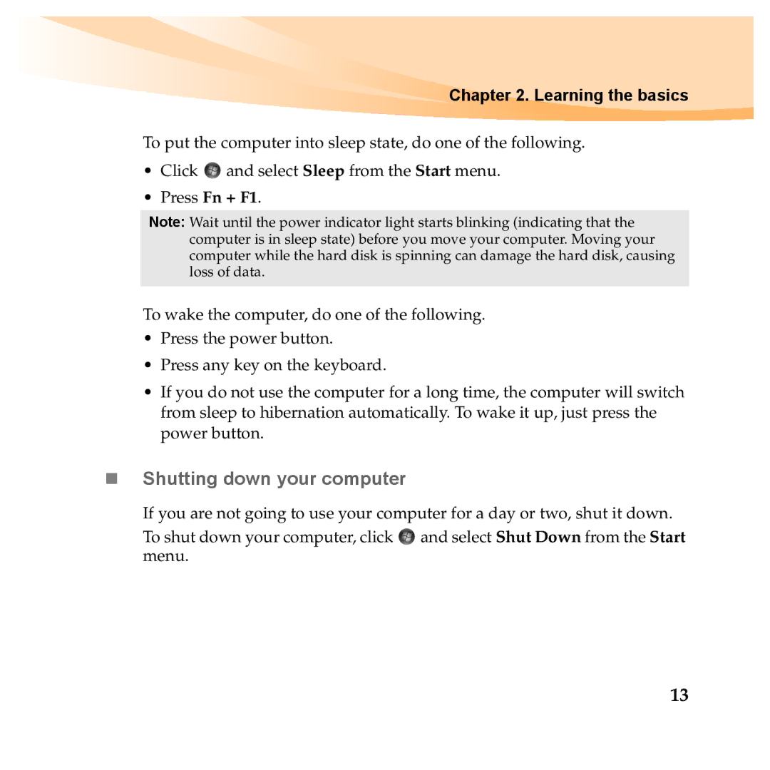 Lenovo Y460P, Y560P manual „ Shutting down your computer 