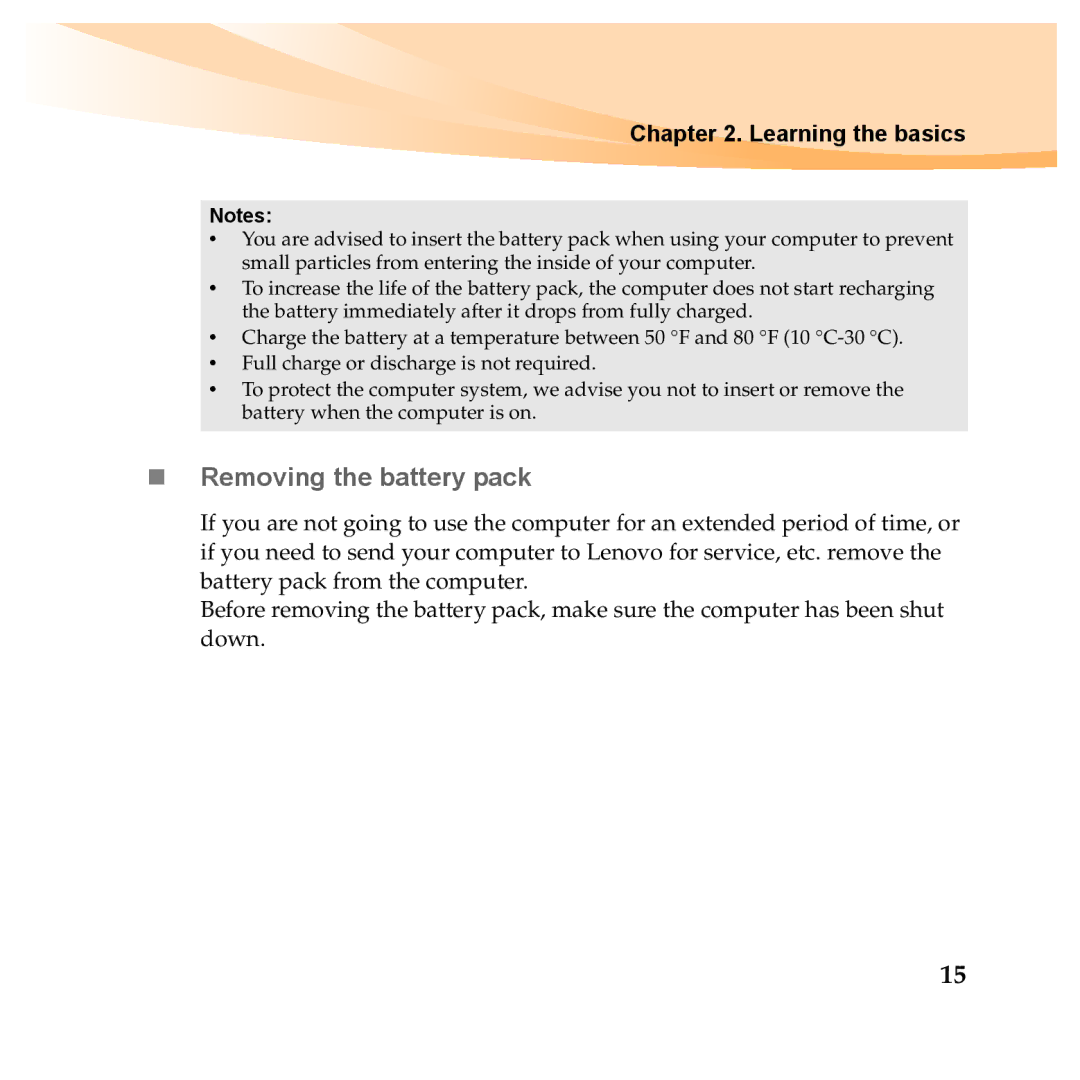 Lenovo Y460P, Y560P manual „ Removing the battery pack 