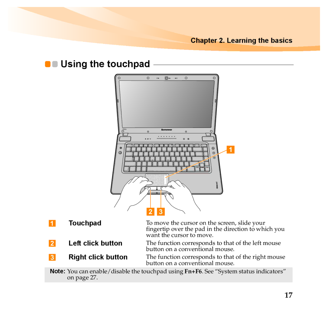 Lenovo Y460P, Y560P manual Using the touchpad, Left click button Right click button 