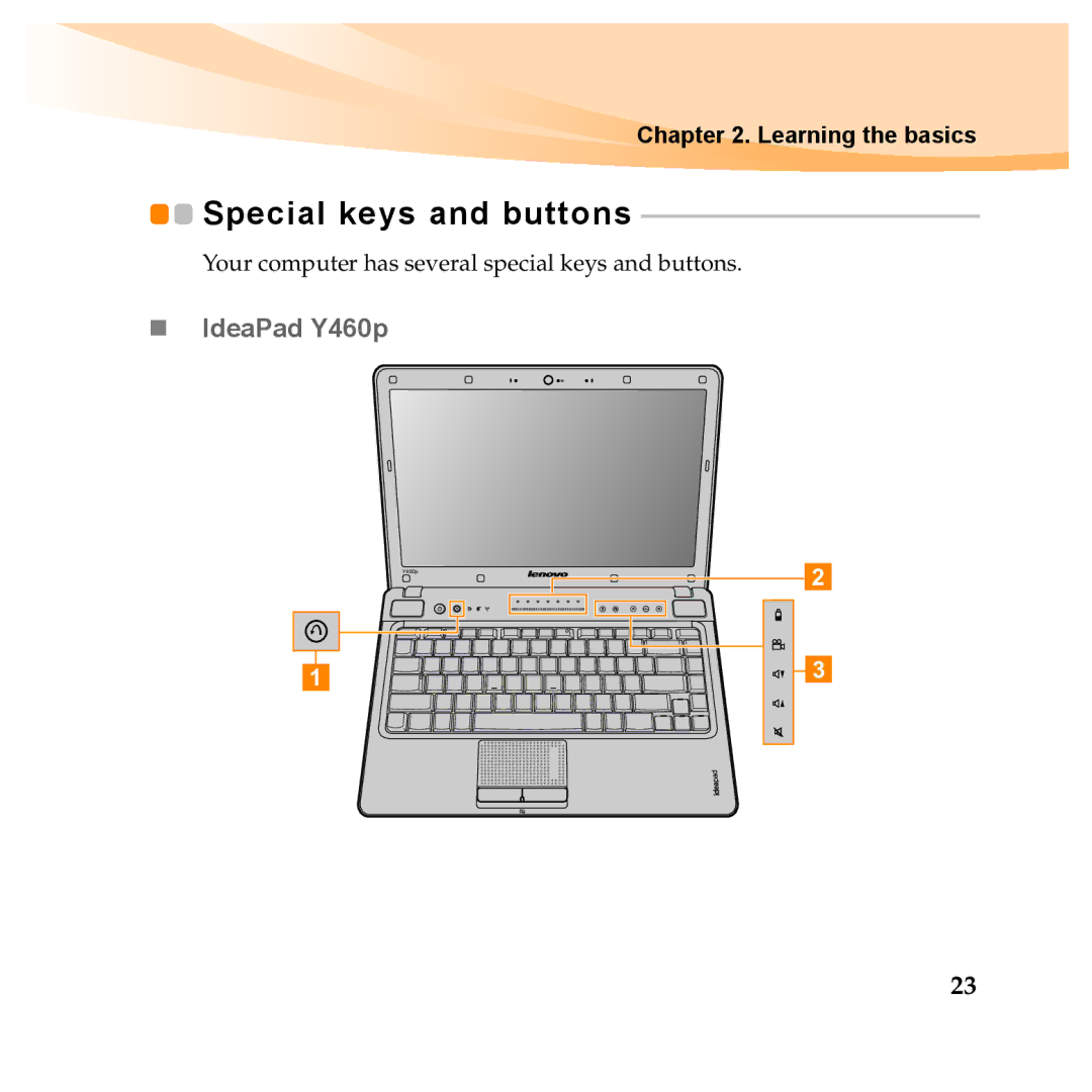 Lenovo Y460P, Y560P manual Special keys and buttons, „ IdeaPad Y460p 