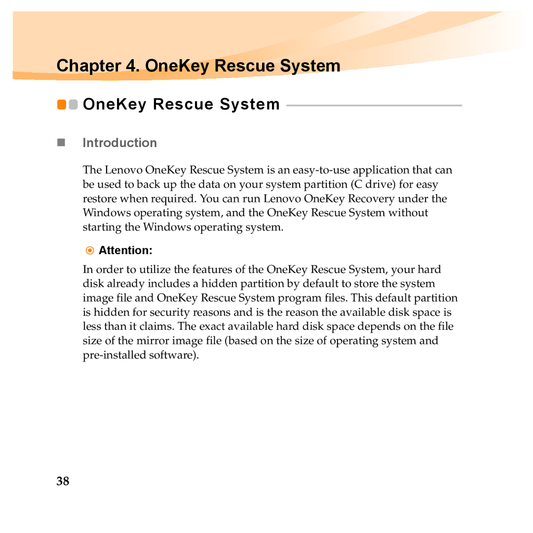 Lenovo Y560P, Y460P manual OneKey Rescue System, „ Introduction 