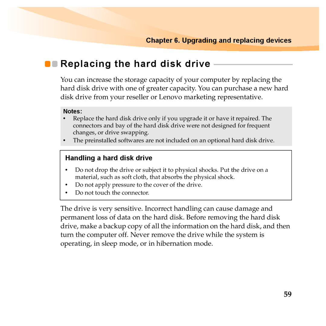 Lenovo Y460P, Y560P manual Replacing the hard disk drive, Handling a hard disk drive 
