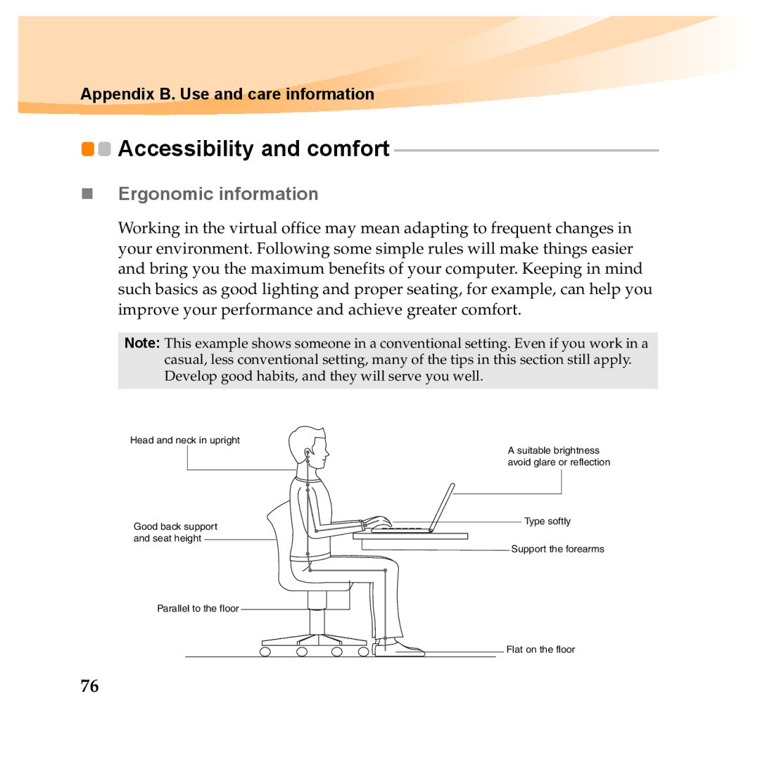 Lenovo Y560P, Y460P manual Accessibility and comfort, „ Ergonomic information 