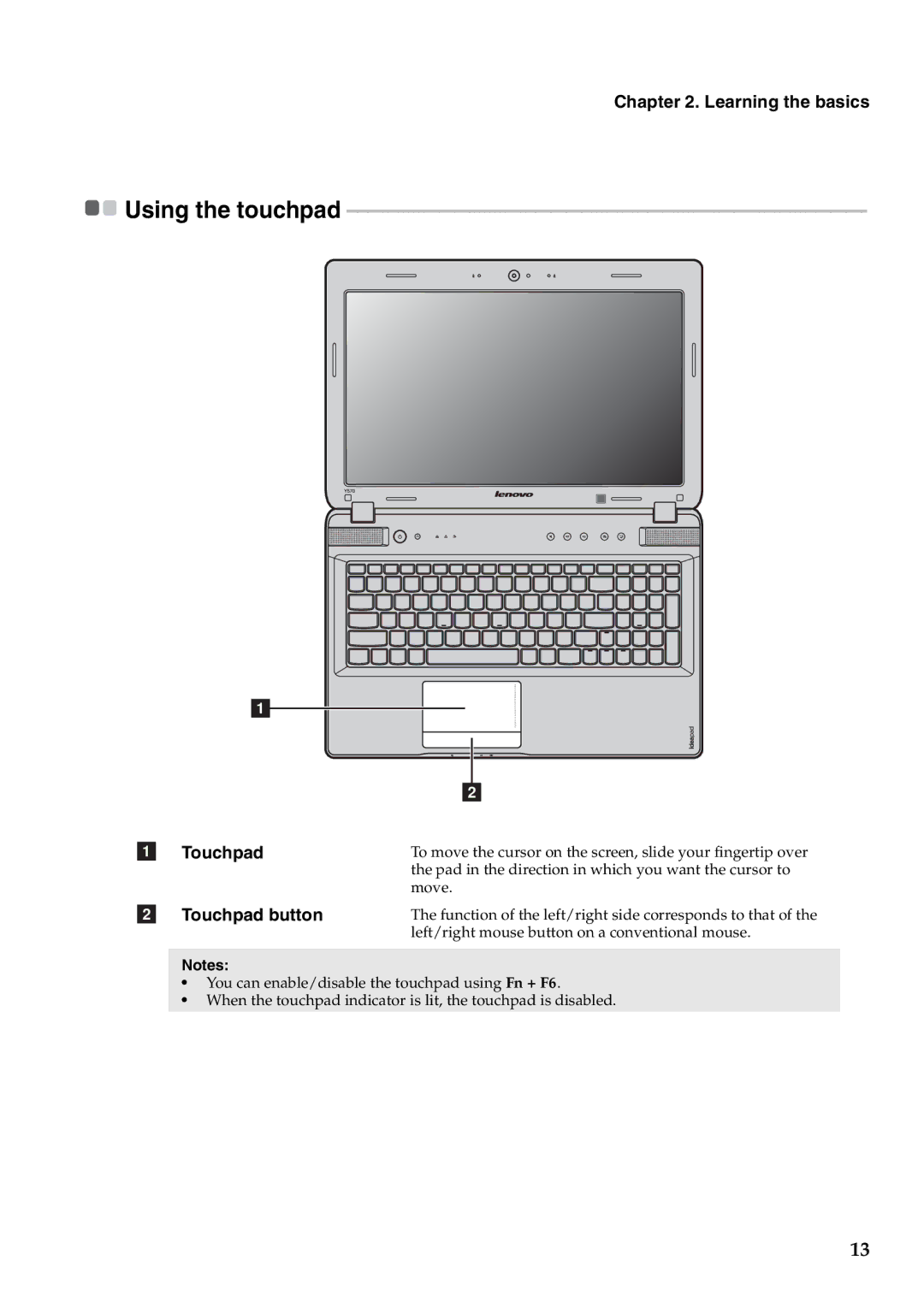 Lenovo Y470, Y570 manual Touchpad button 