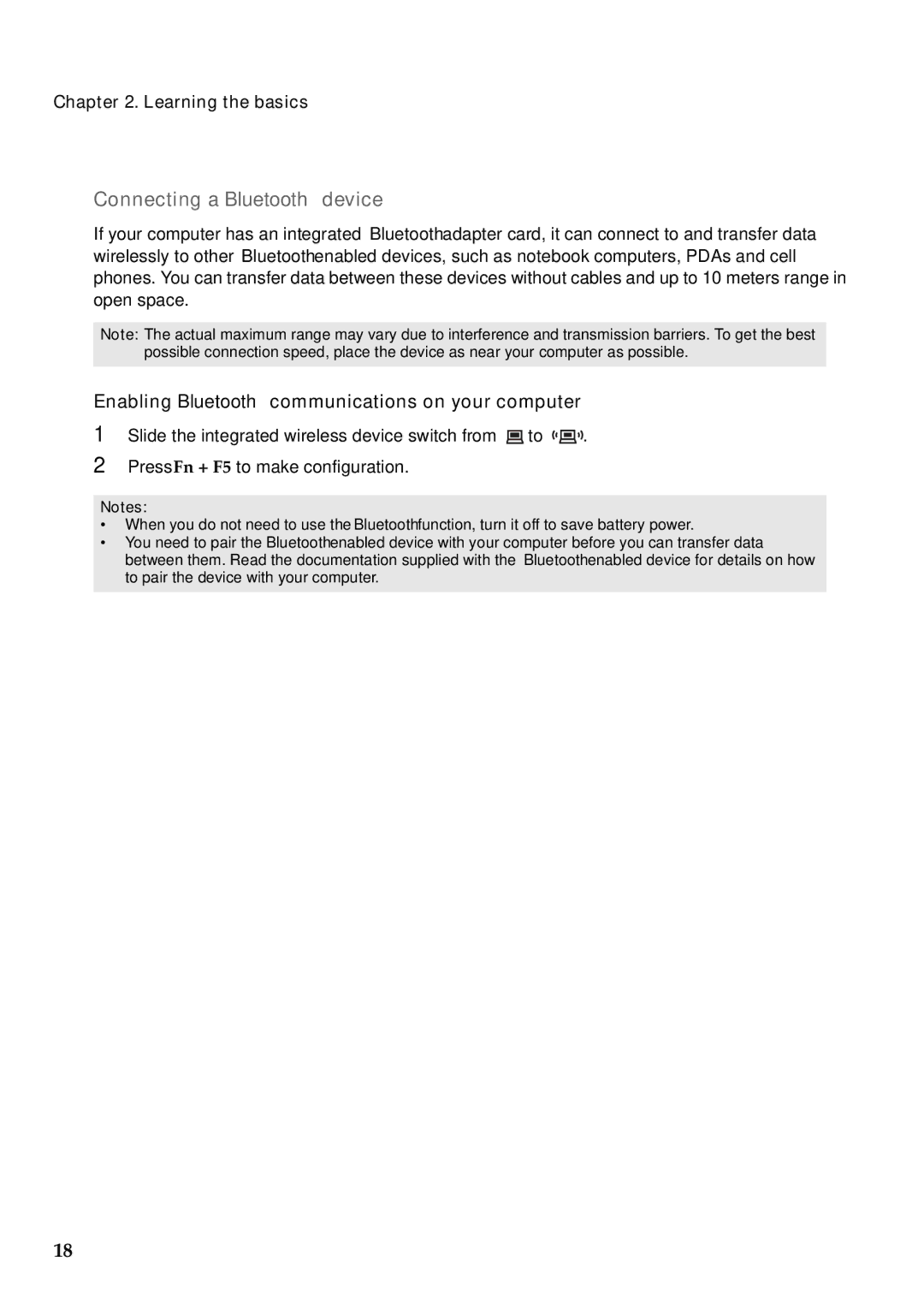 Lenovo Y570, Y470 manual „ Connecting a Bluetooth device, Enabling Bluetooth communications on your computer 