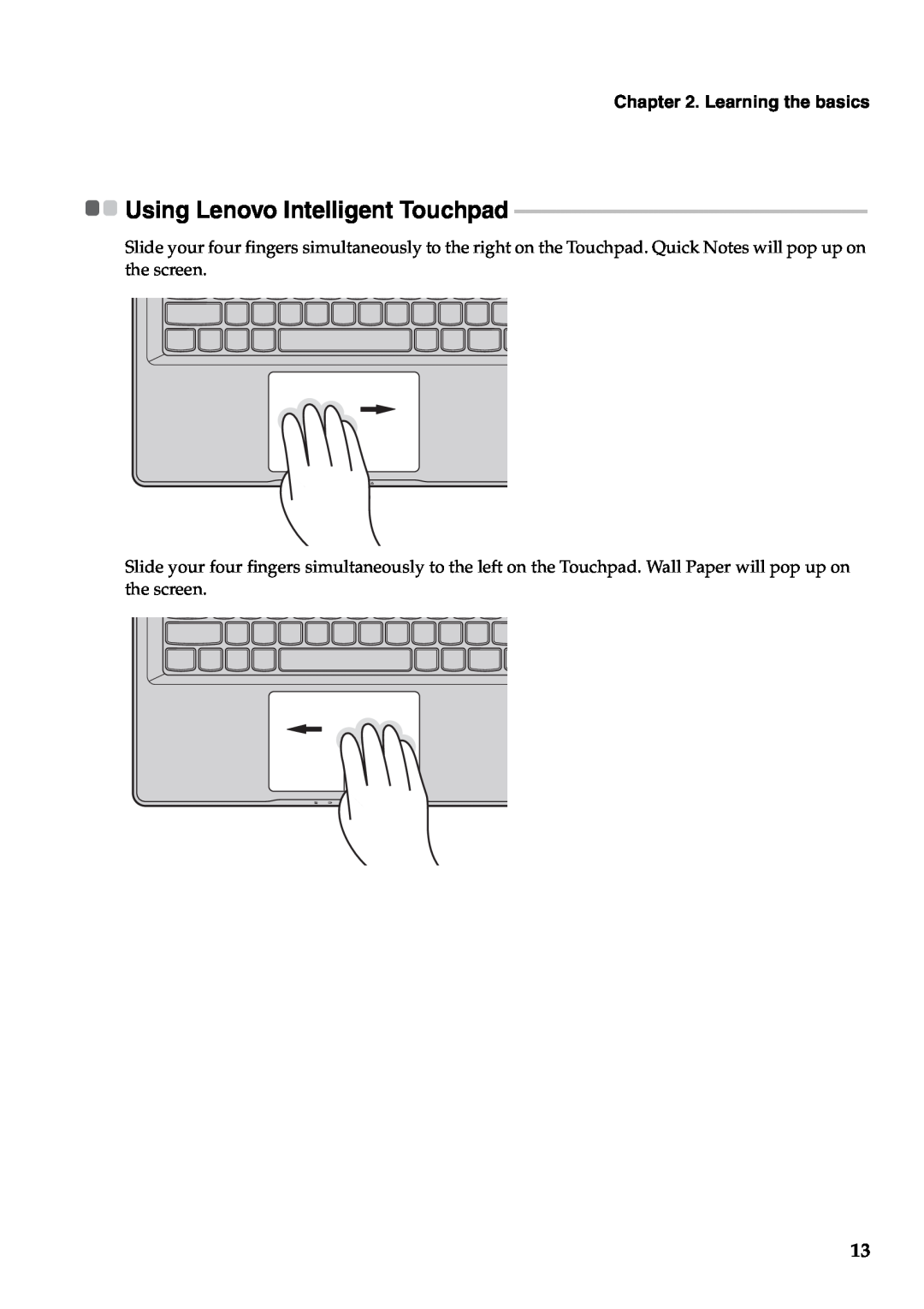 Lenovo Y480, Y580 manual Using Lenovo Intelligent Touchpad, Learning the basics 