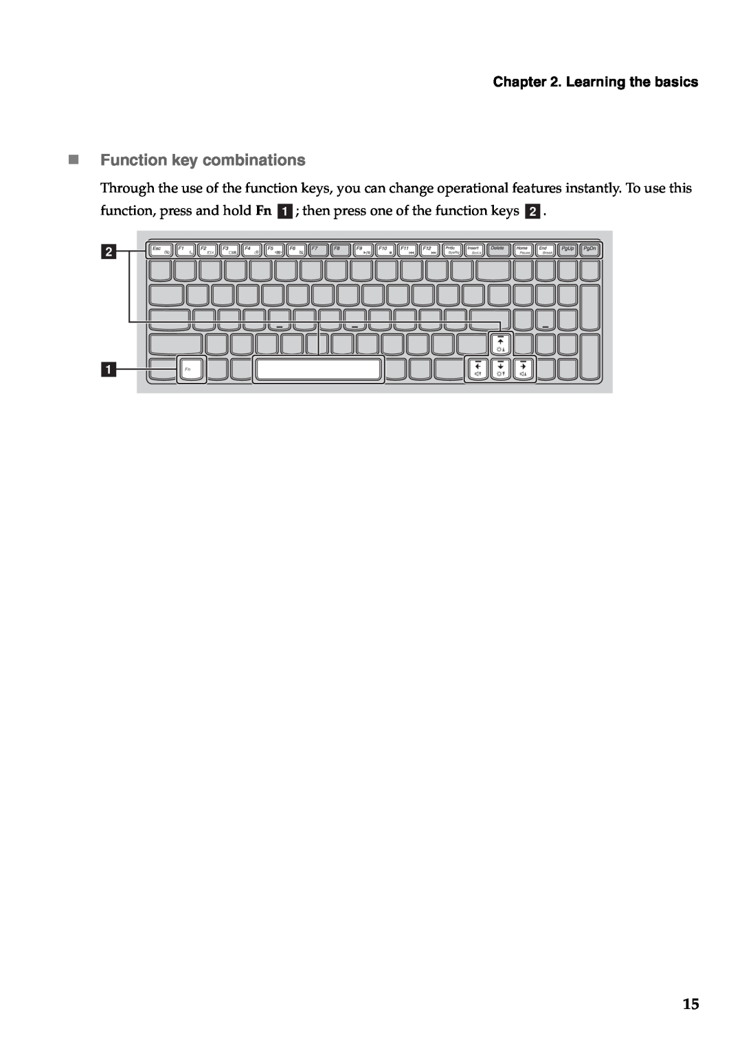 Lenovo Y480, Y580 manual „ Function key combinations, b a, Learning the basics 