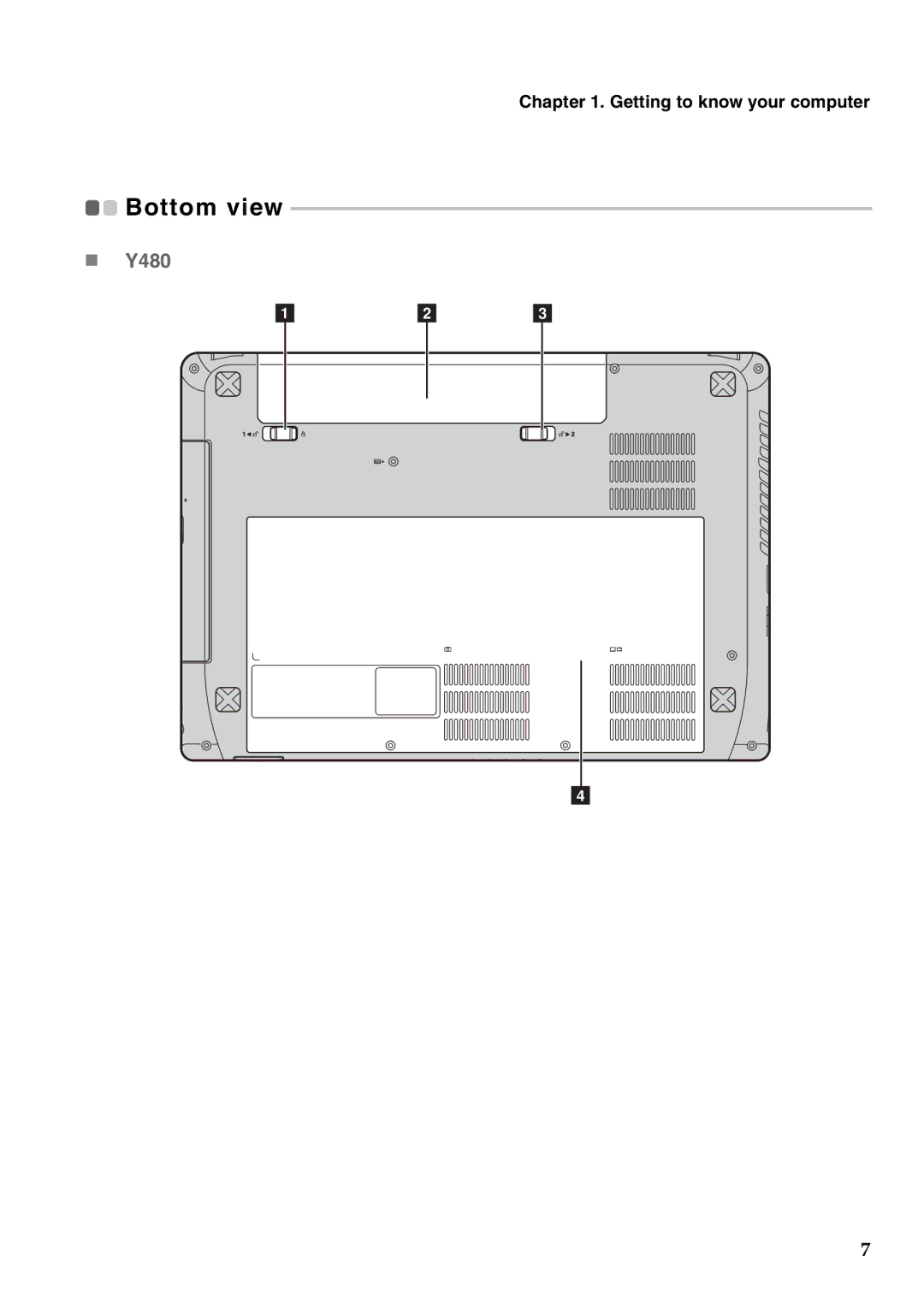 Lenovo Y480, Y580 manual Bottom view 