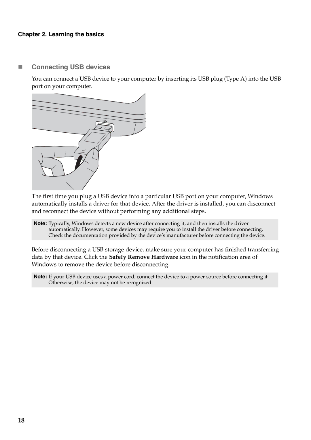 Lenovo Y580, Y480 manual „ Connecting USB devices 