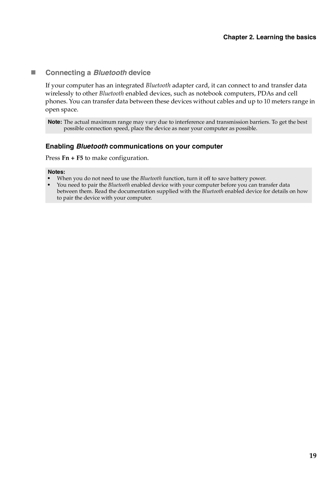 Lenovo Y480, Y580 manual „ Connecting a Bluetooth device, Enabling Bluetooth communications on your computer 