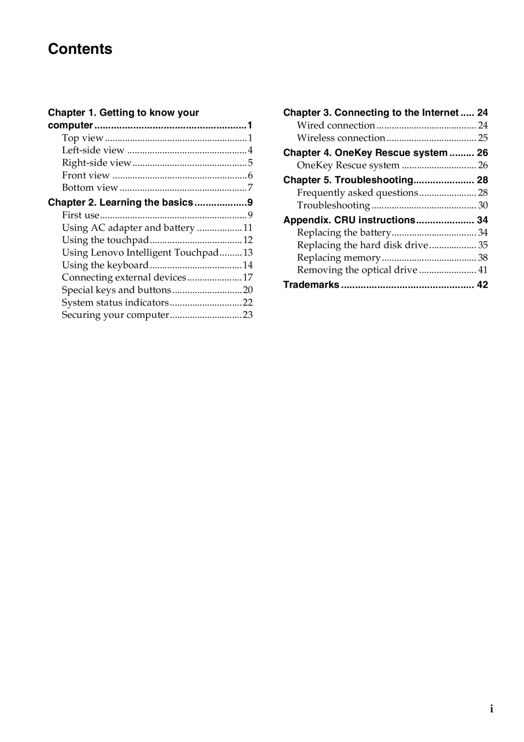 Lenovo Y480, Y580 manual Contents 