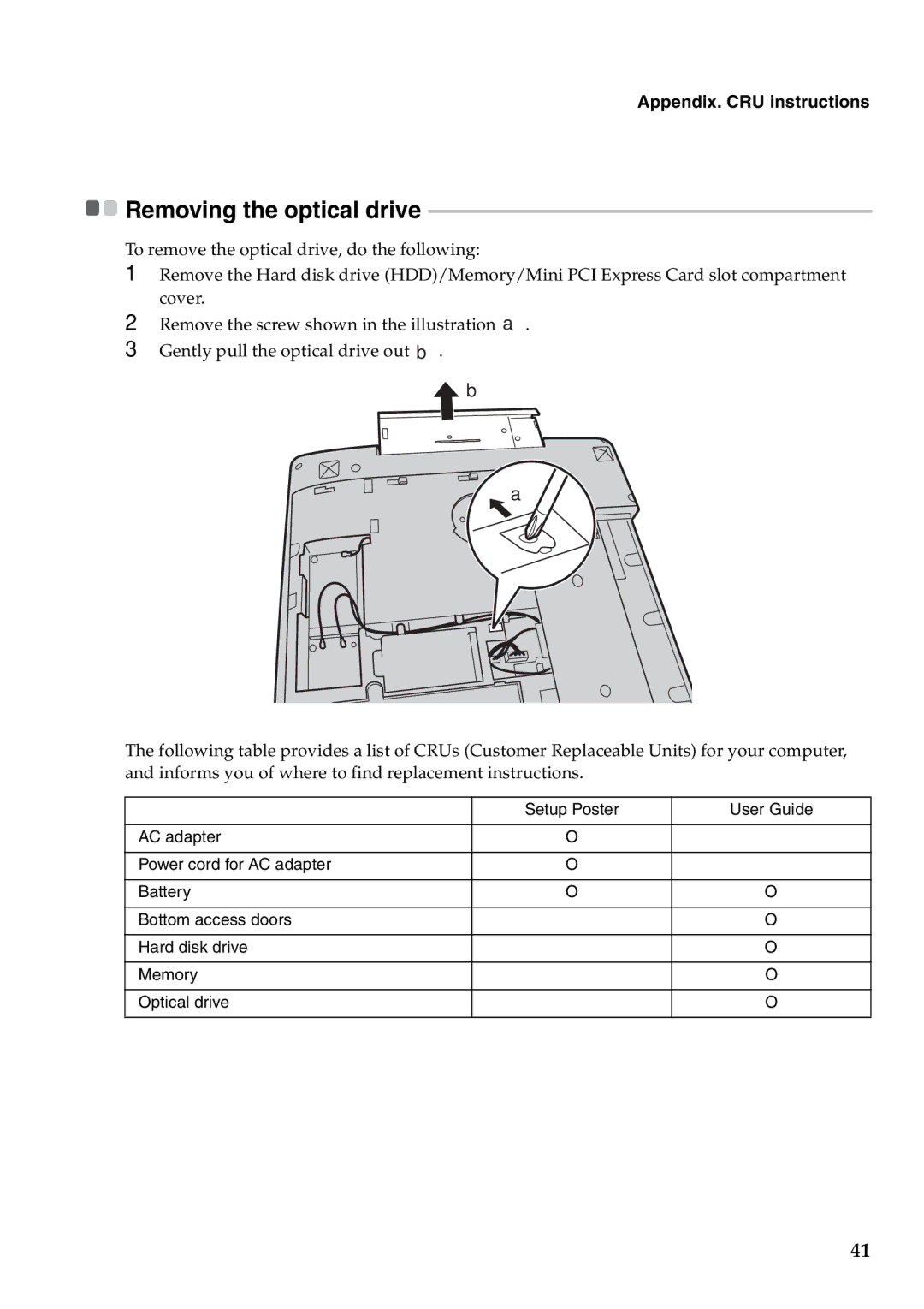 Lenovo Y480, Y580 manual Removing the optical drive 