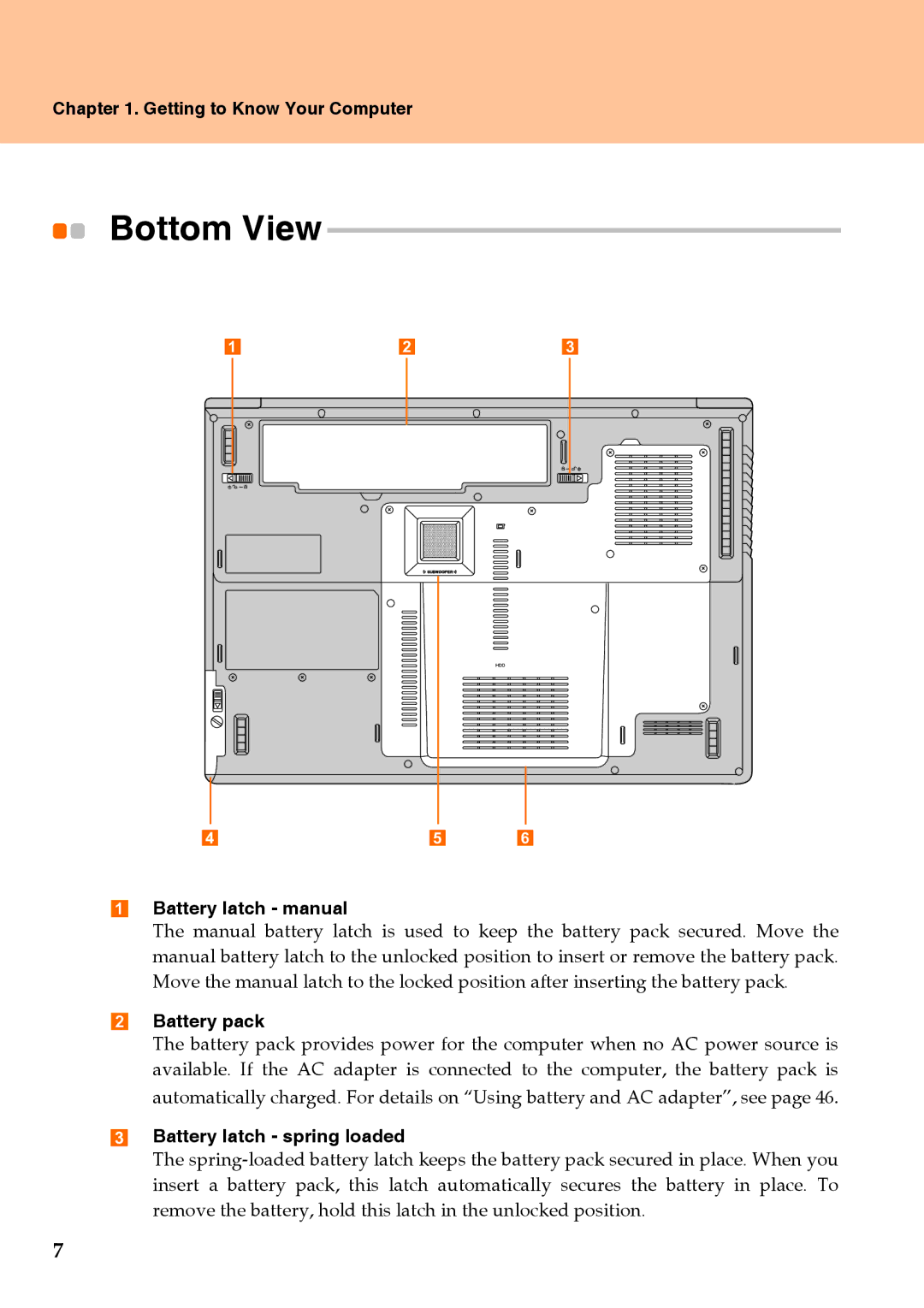 Lenovo Y710 warranty Battery latch manual, Battery pack, Battery latch spring loaded 