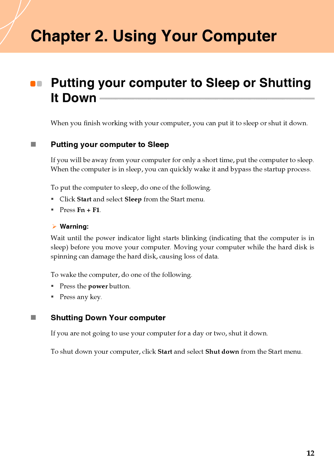 Lenovo Y710 warranty „ Putting your computer to Sleep, „ Shutting Down Your computer 