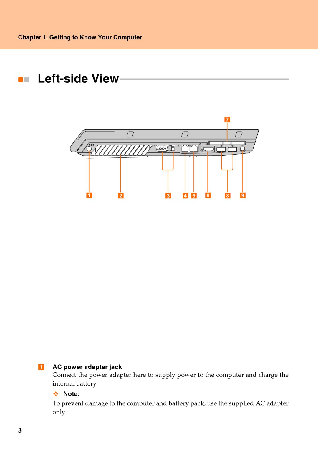 Lenovo Y710 warranty Getting to Know Your Computer, AC power adapter jack 