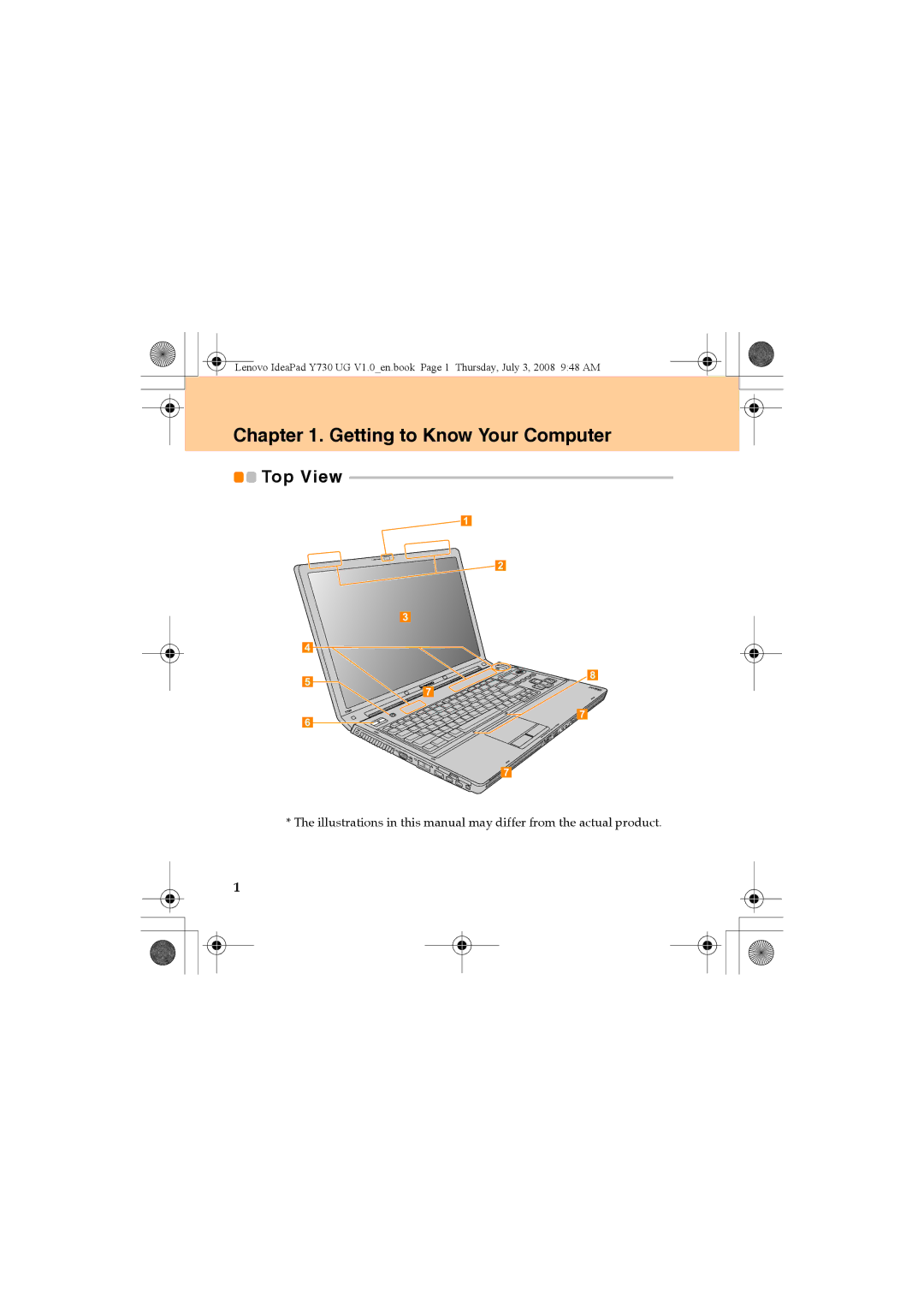 Lenovo Y730 manual Getting to Know Your Computer, Top View 