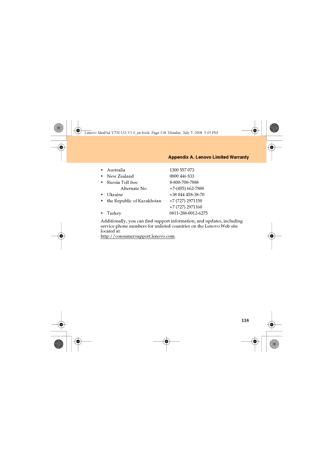 Lenovo Y730 manual 118 