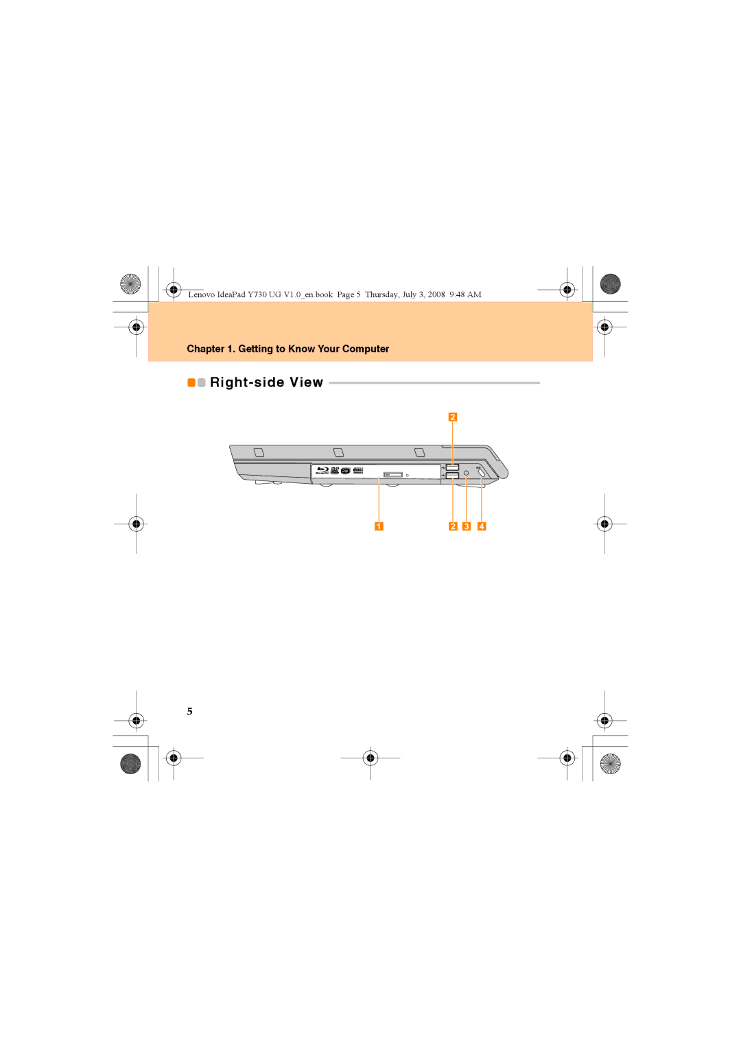 Lenovo Y730 manual Right-side View 