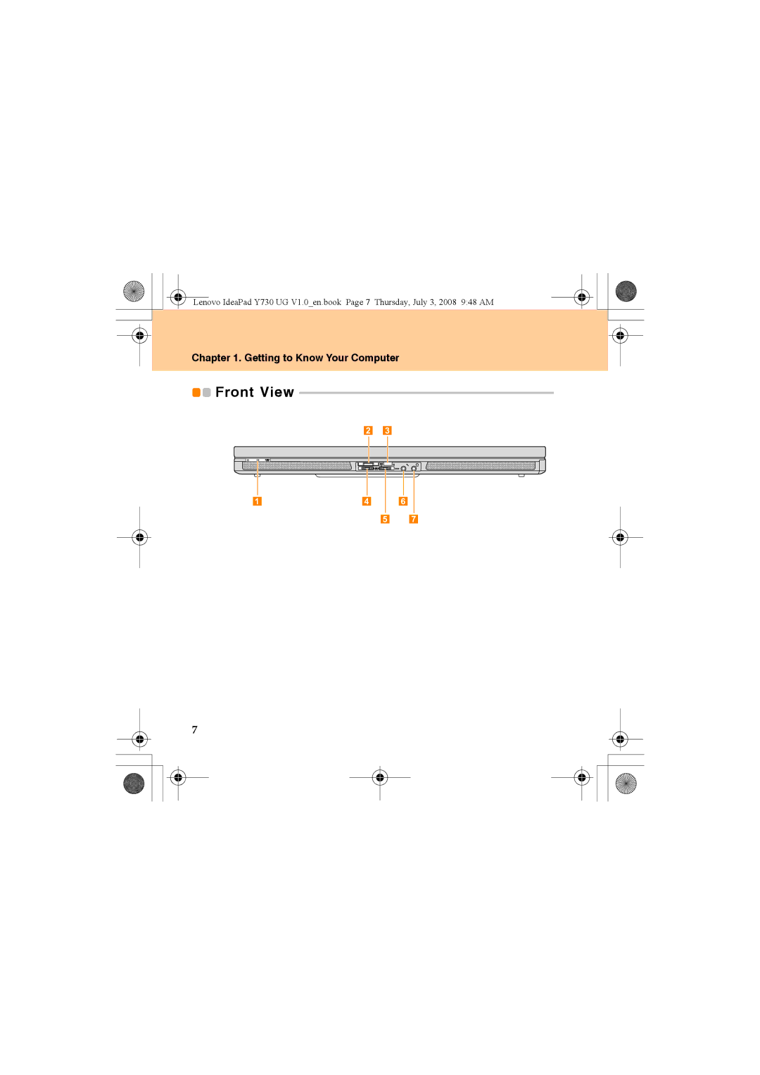 Lenovo Y730 manual Front View 