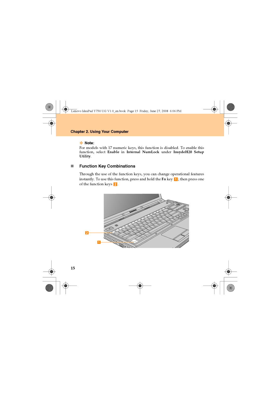 Lenovo Y730 manual „ Function Key Combinations 