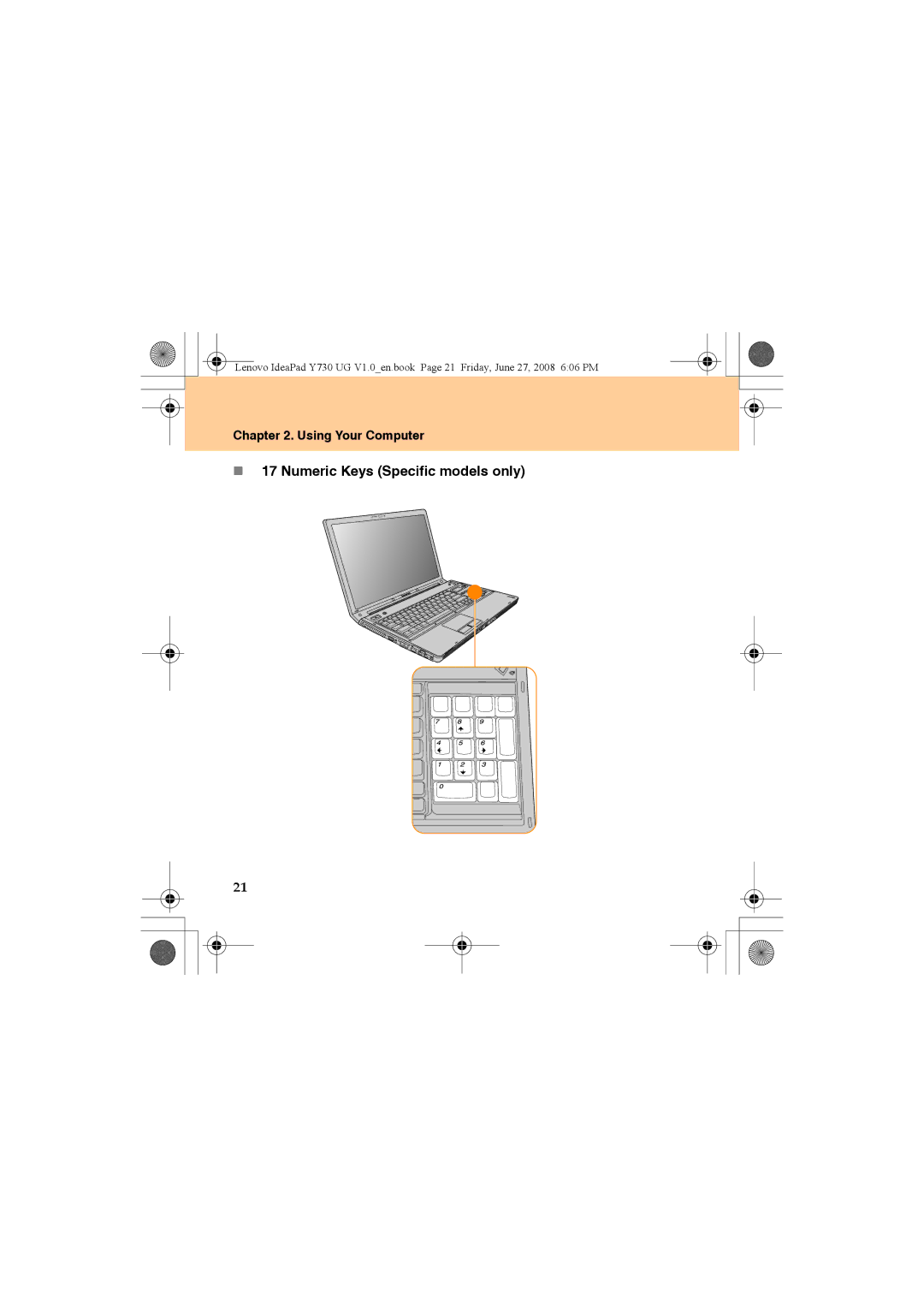 Lenovo Y730 manual „ 17 Numeric Keys Specific models only 