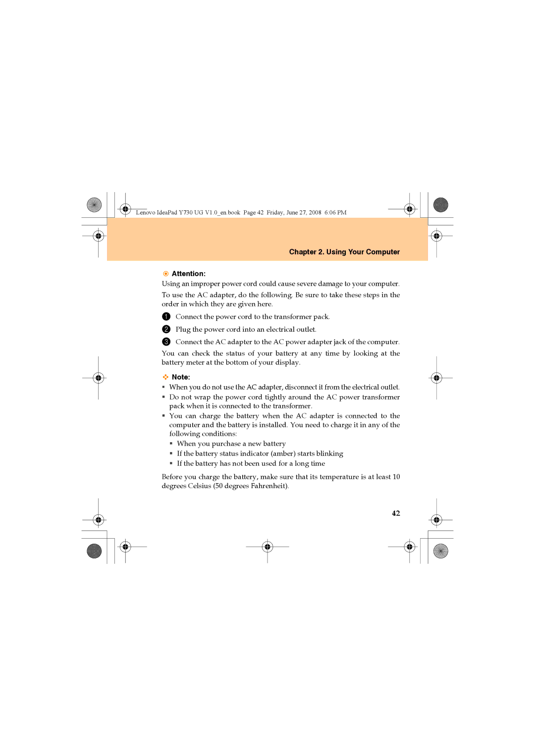 Lenovo Y730 manual Using Your Computer 