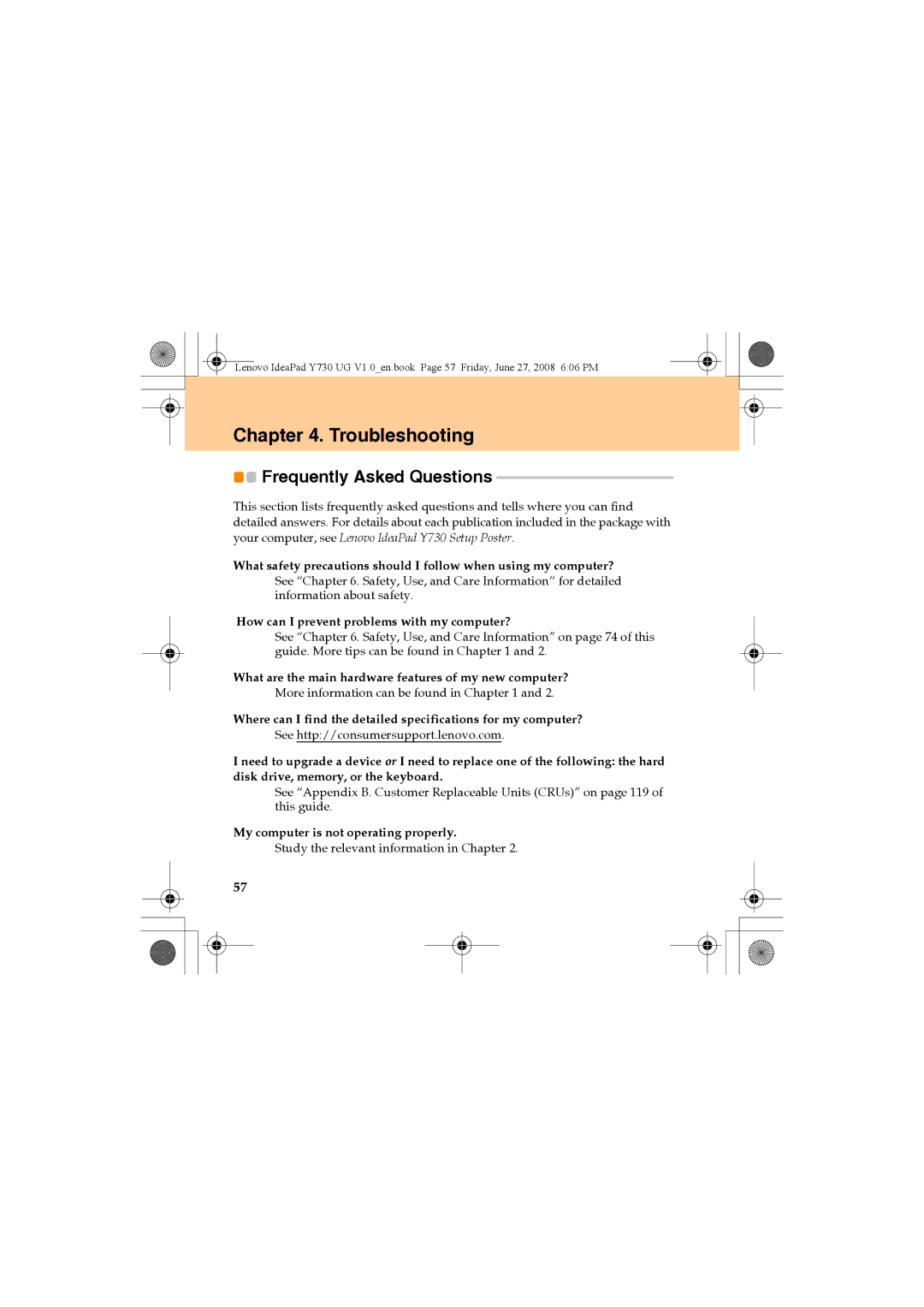 Lenovo Y730 manual Troubleshooting, Frequently Asked Questions 