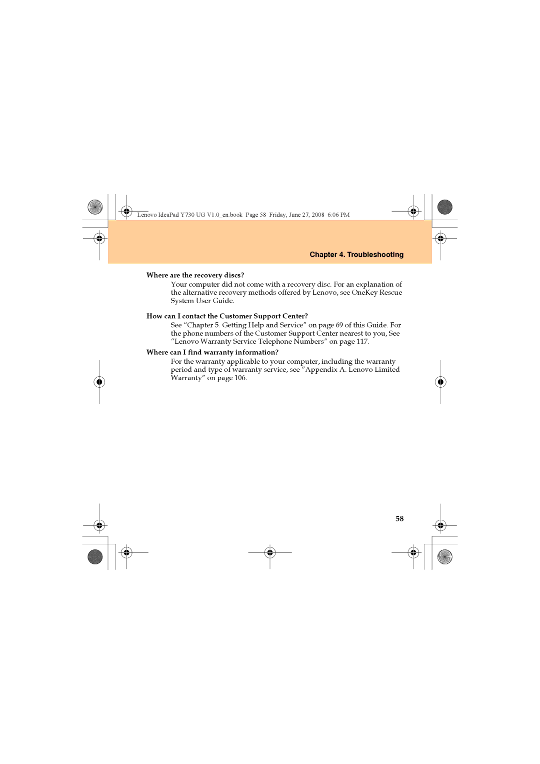 Lenovo Y730 manual Troubleshooting, Where are the recovery discs? 