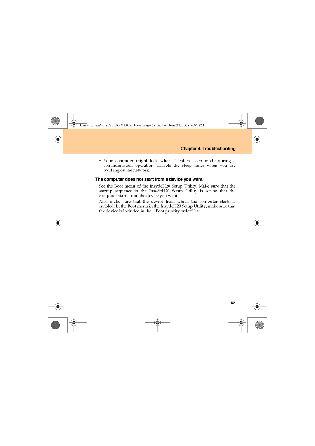 Lenovo Y730 manual Computer does not start from a device you want 