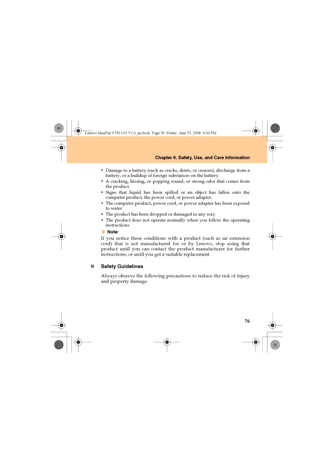 Lenovo Y730 manual „ Safety Guidelines 