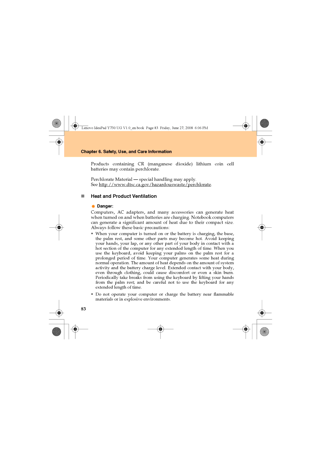 Lenovo Y730 manual „ Heat and Product Ventilation 