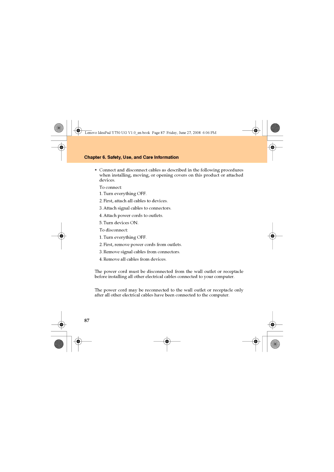 Lenovo Y730 manual Safety, Use, and Care Information 