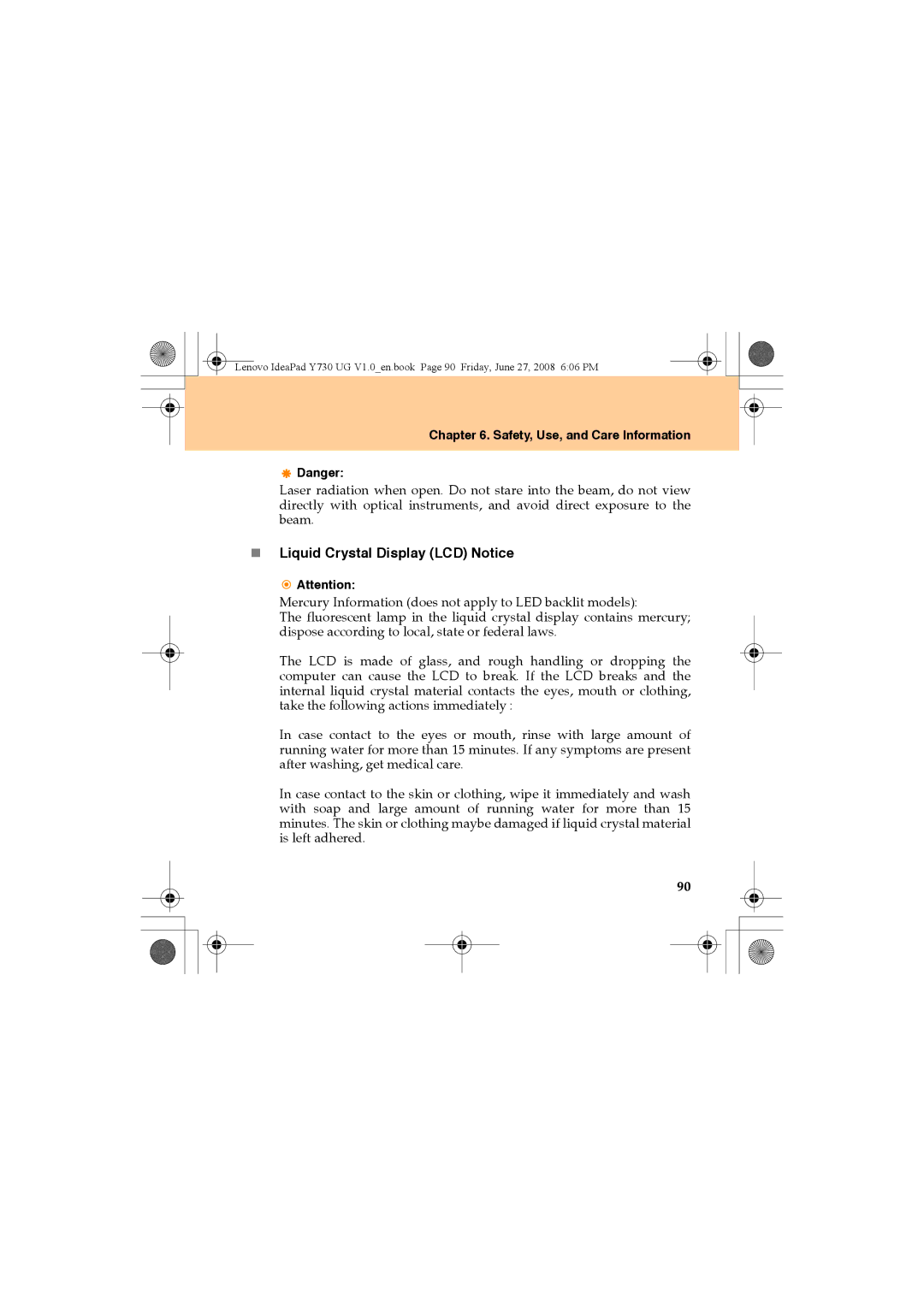 Lenovo Y730 manual „ Liquid Crystal Display LCD Notice 