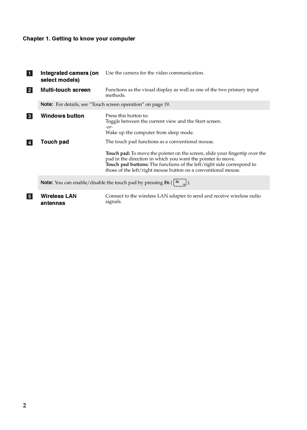 Lenovo YOGA 11S manual Getting to know your computer, Windows button, Touch pad, Wireless LAN, Antennas 