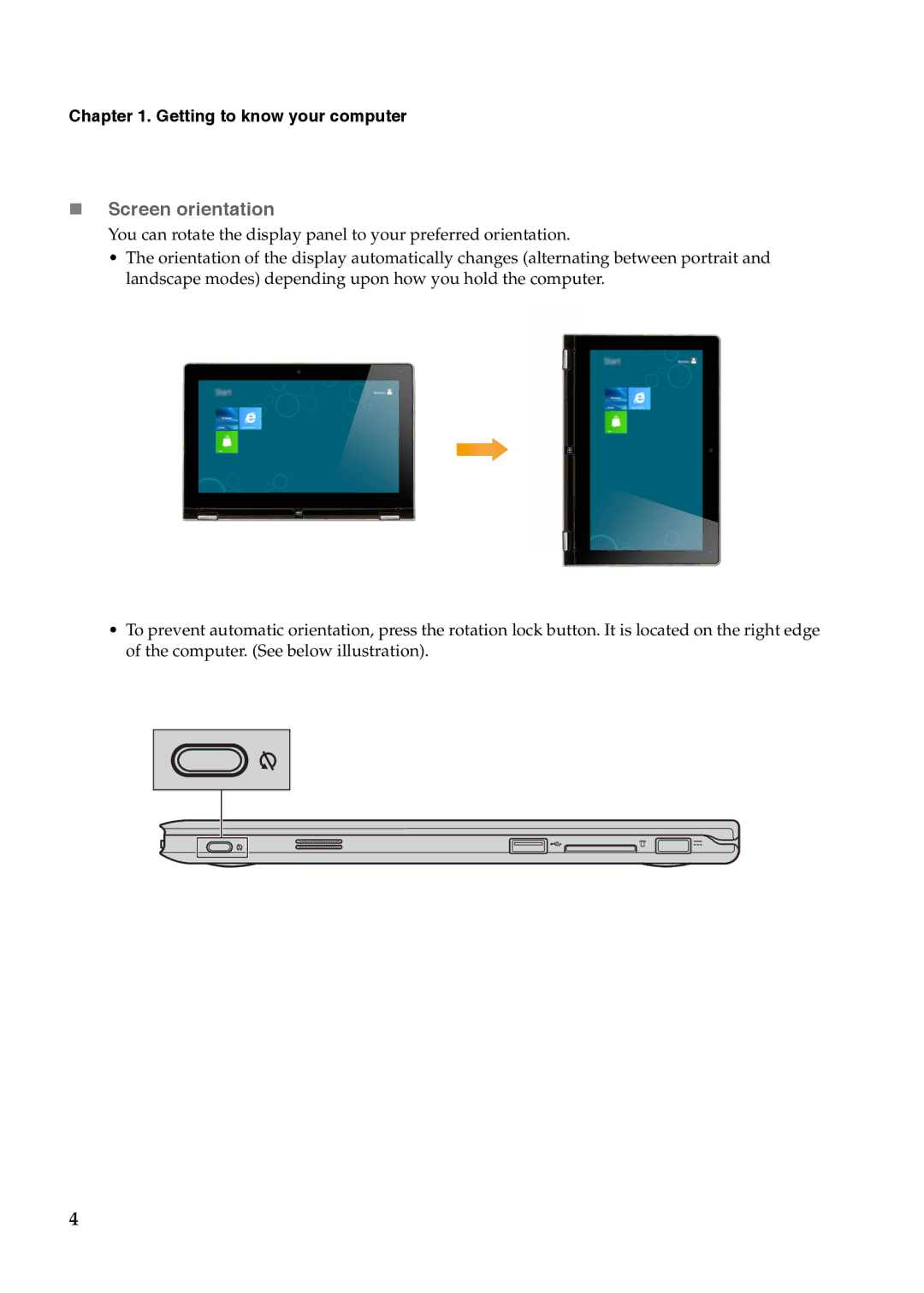 Lenovo YOGA 11S manual „ Screen orientation 