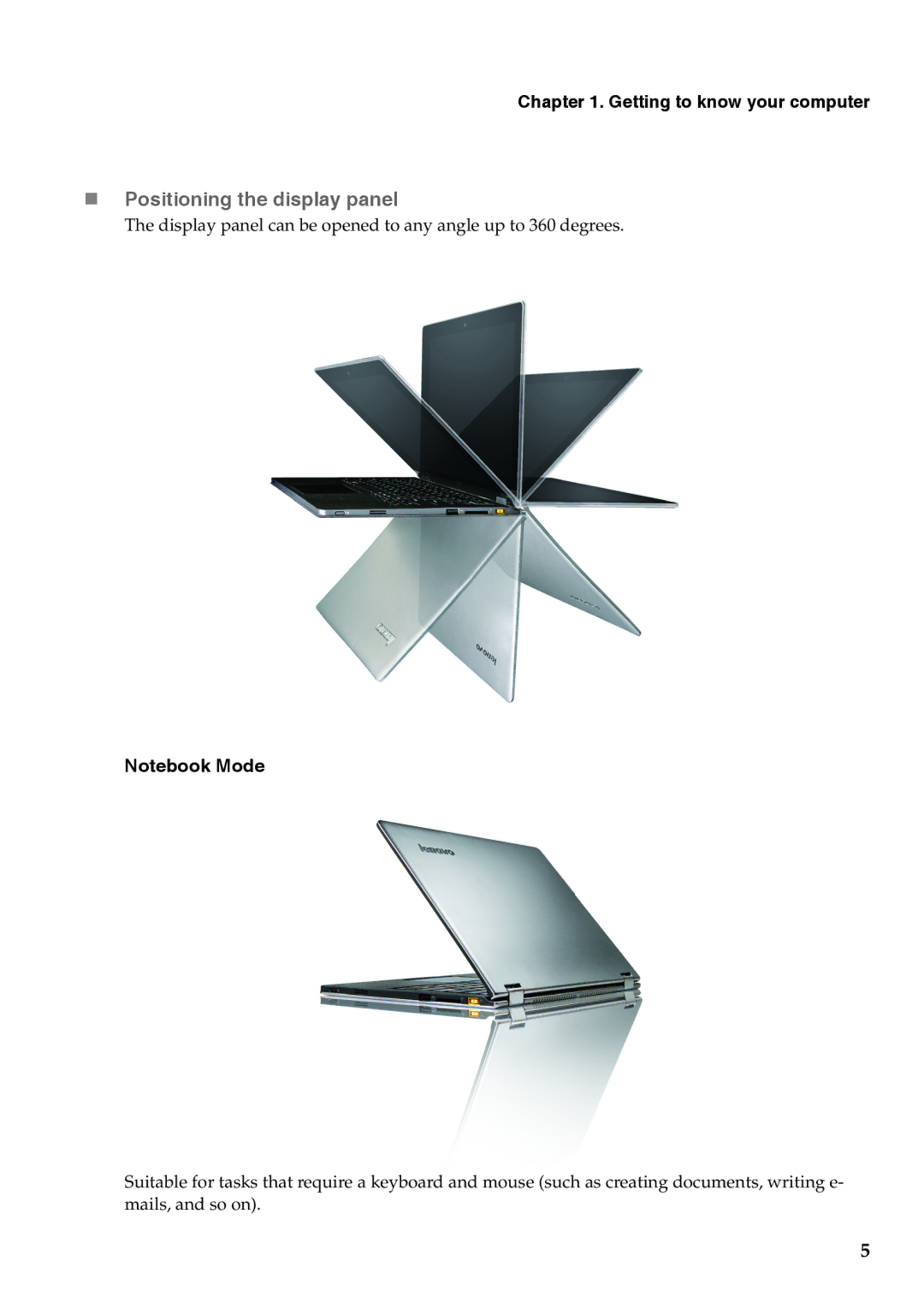 Lenovo YOGA 11S manual „ Positioning the display panel 