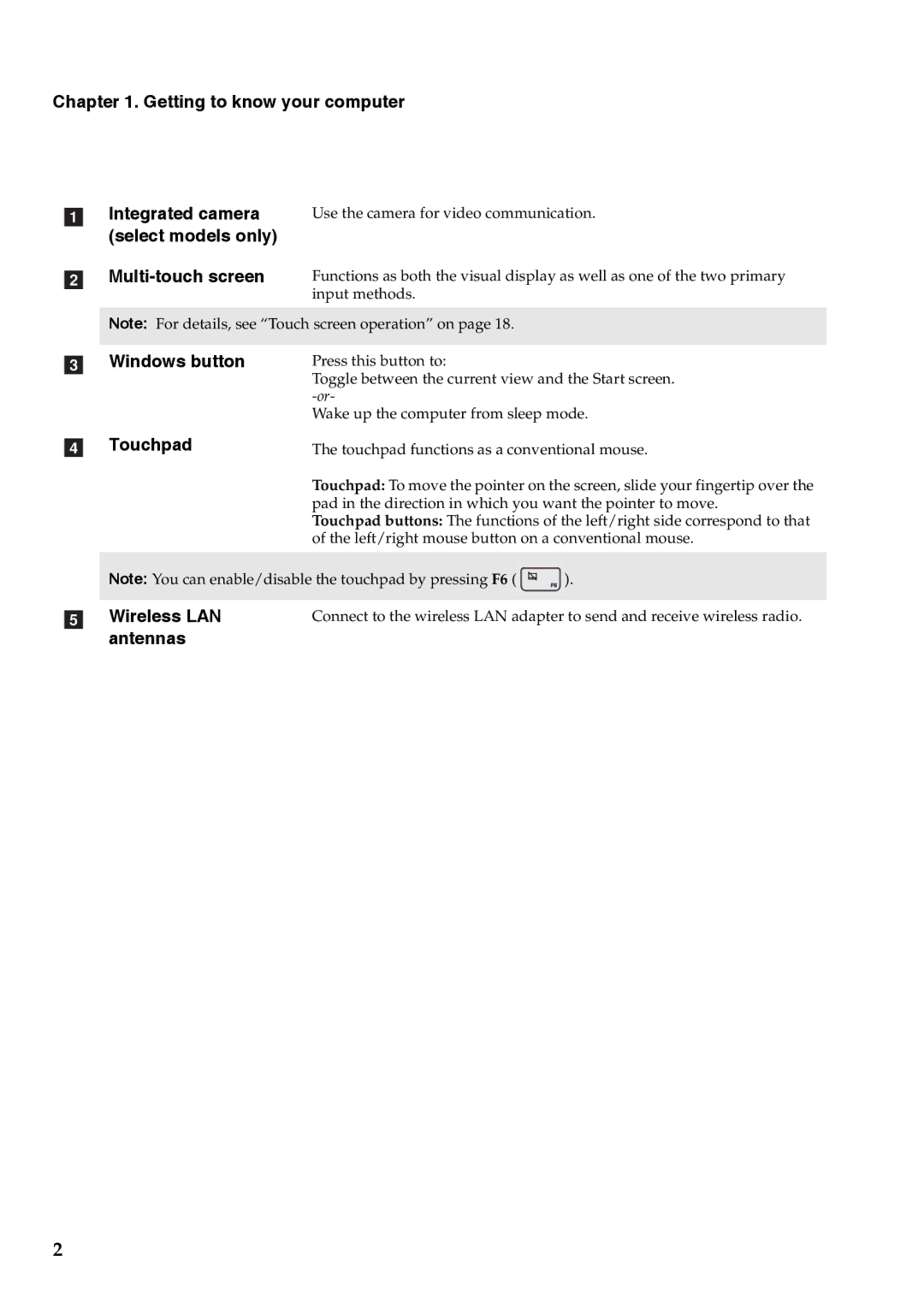 Lenovo YOGA11 manual Getting to know your computer, Select models only, Windows button, Touchpad, Wireless LAN, Antennas 