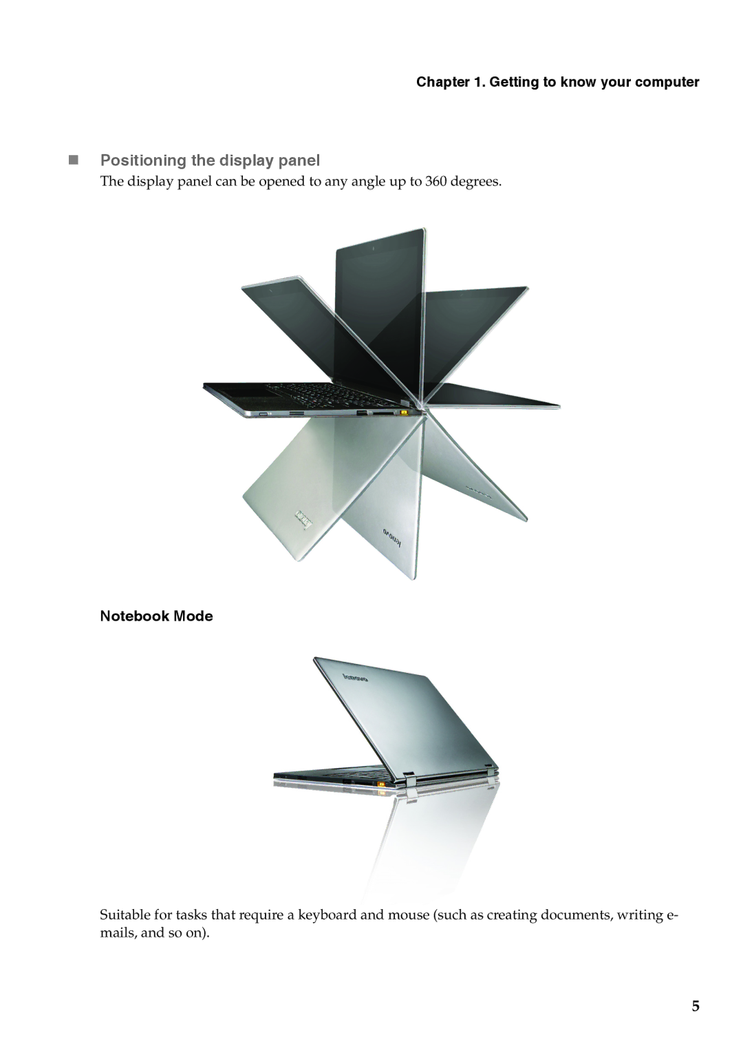 Lenovo 59342980, YOGA11 manual „ Positioning the display panel 