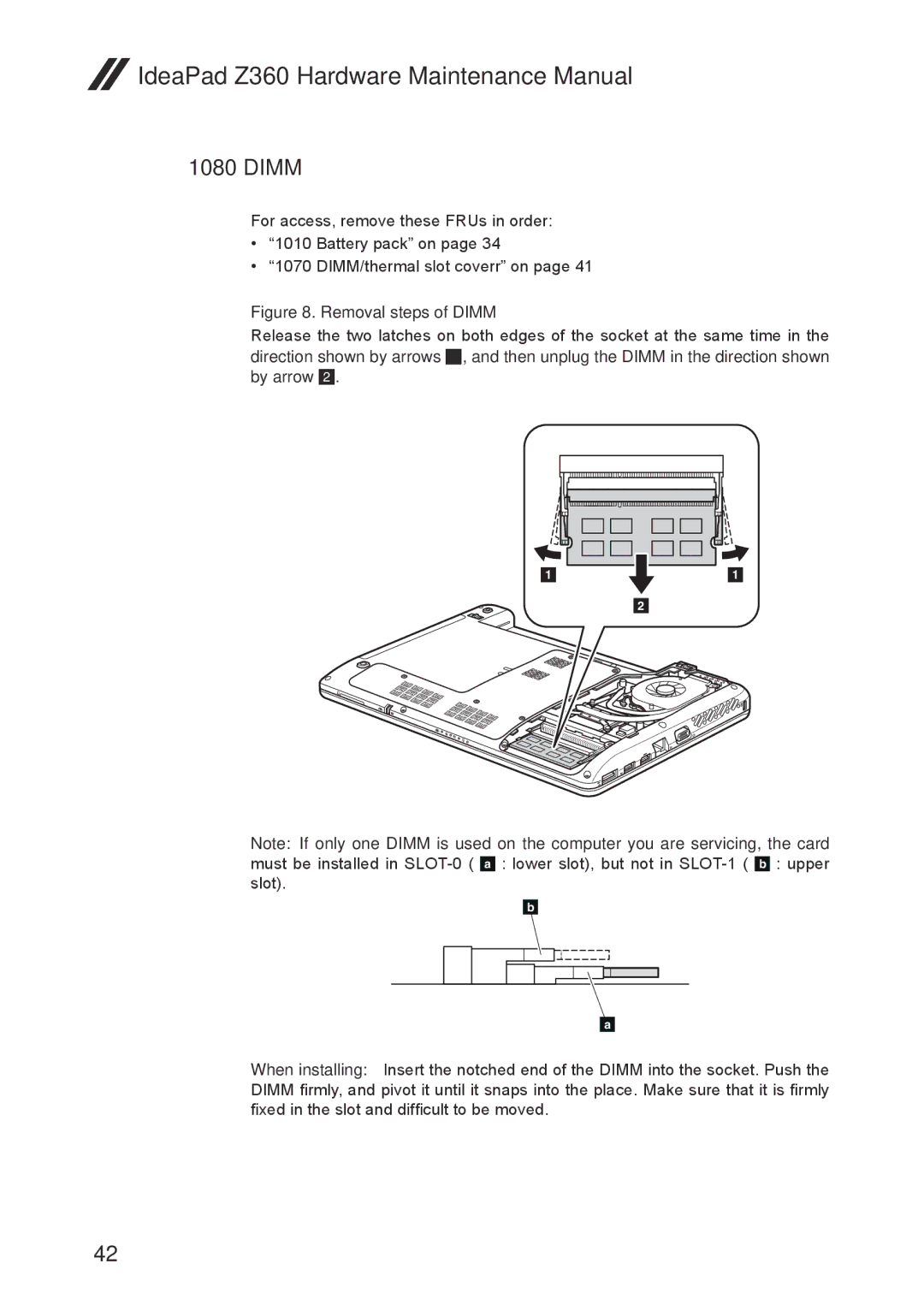 Lenovo Z360 manual Removal steps of Dimm 