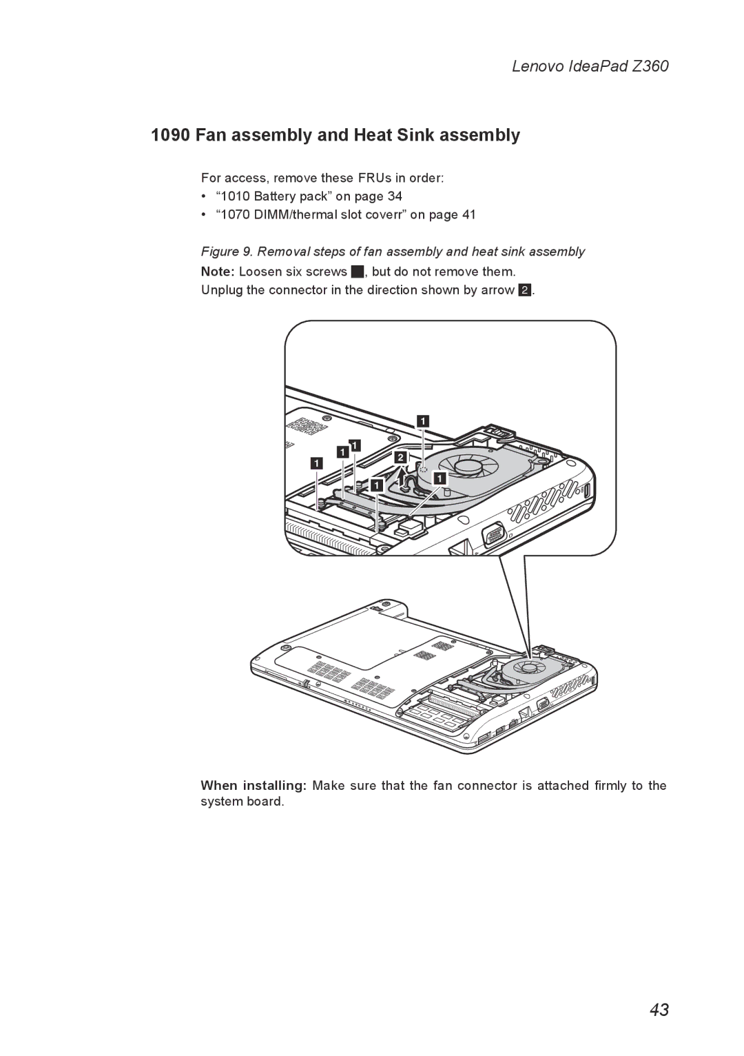 Lenovo Z360 manual Fan assembly and Heat Sink assembly, Removal steps of fan assembly and heat sink assembly 