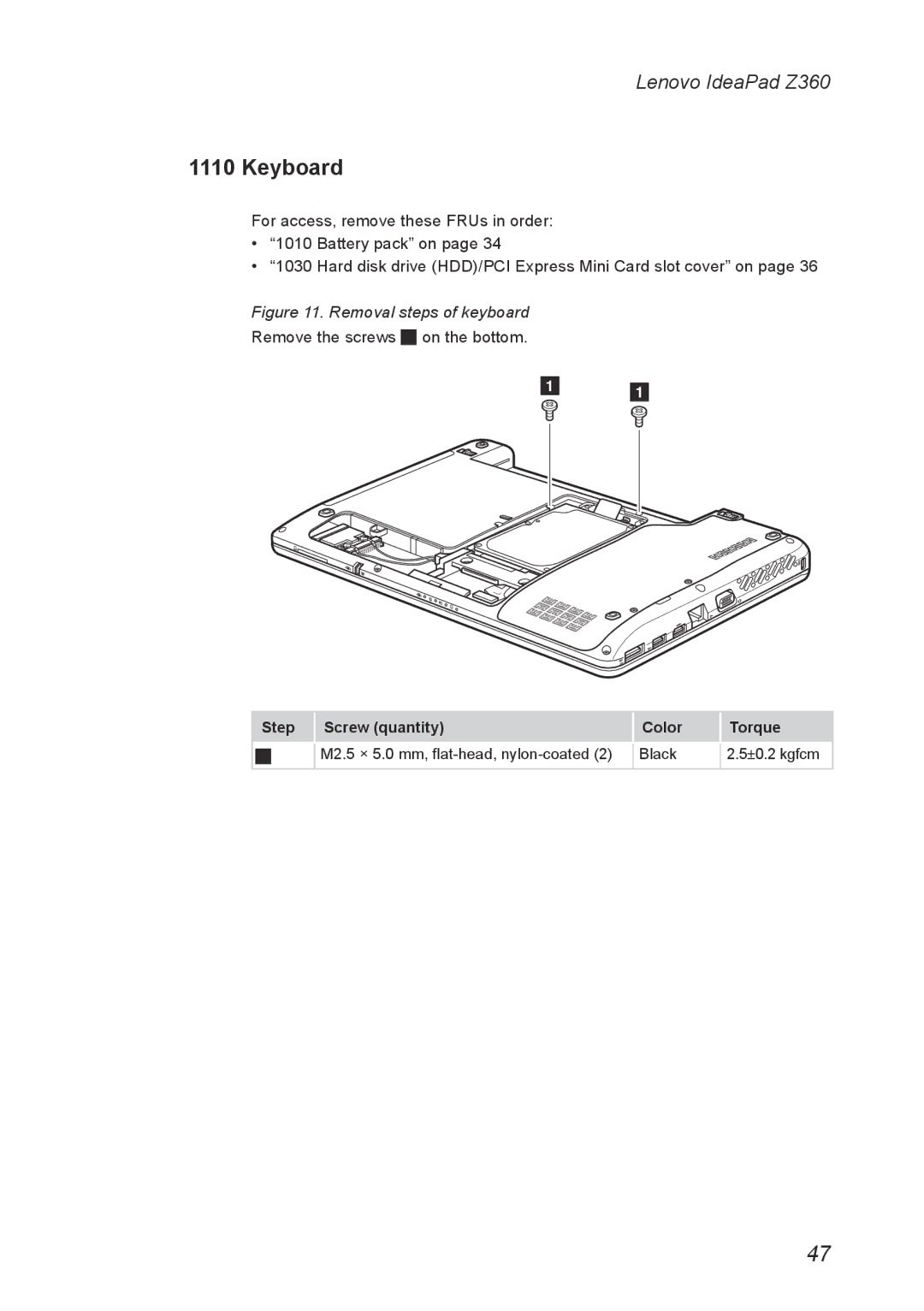 Lenovo Z360 manual Keyboard, Removal steps of keyboard 