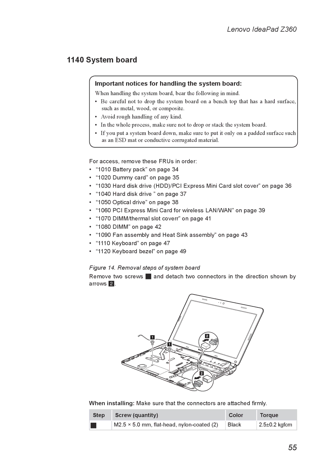 Lenovo Z360 manual System board, Removal steps of system board 