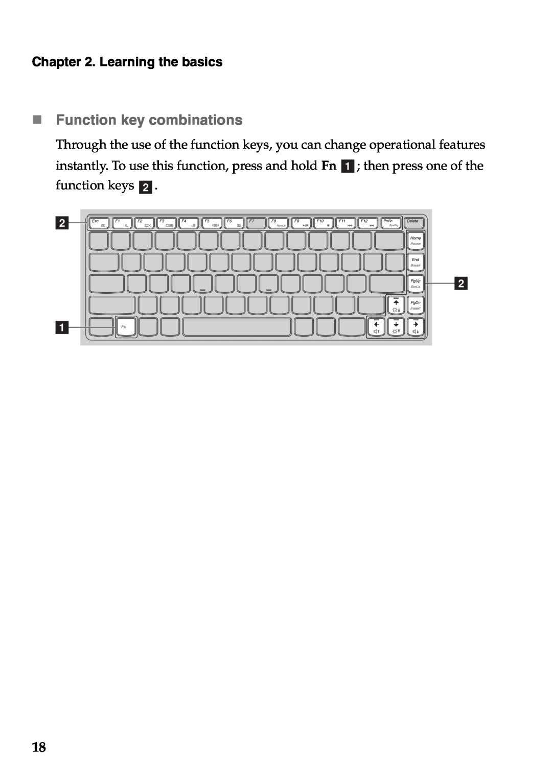 Lenovo Z470, Z370, Z570 manual „ Function key combinations, b b a, Learning the basics 